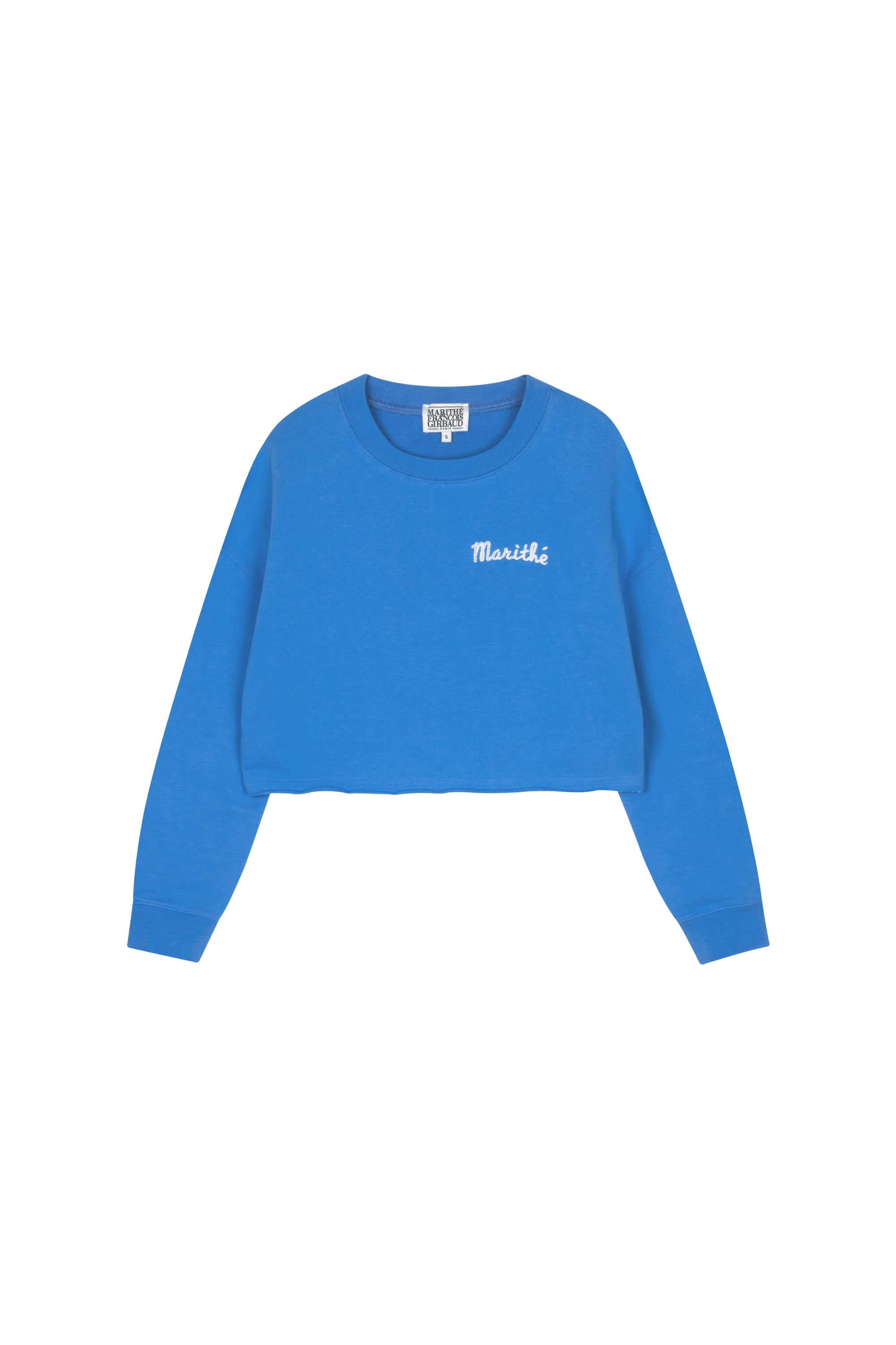 W Raw Cut Crop Swaetshirt Blue