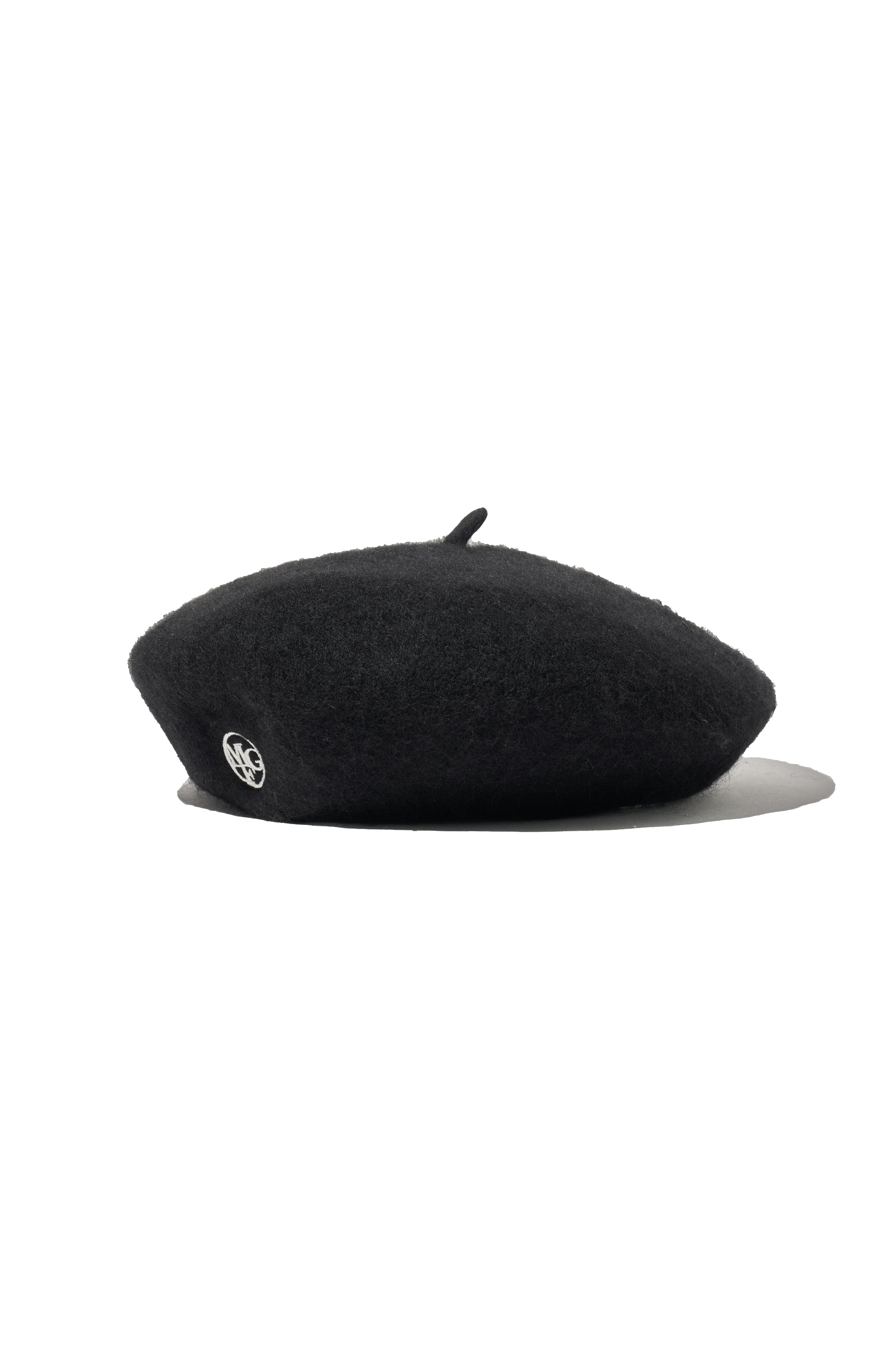 Circle Logo Embroidery Wool Beret Black