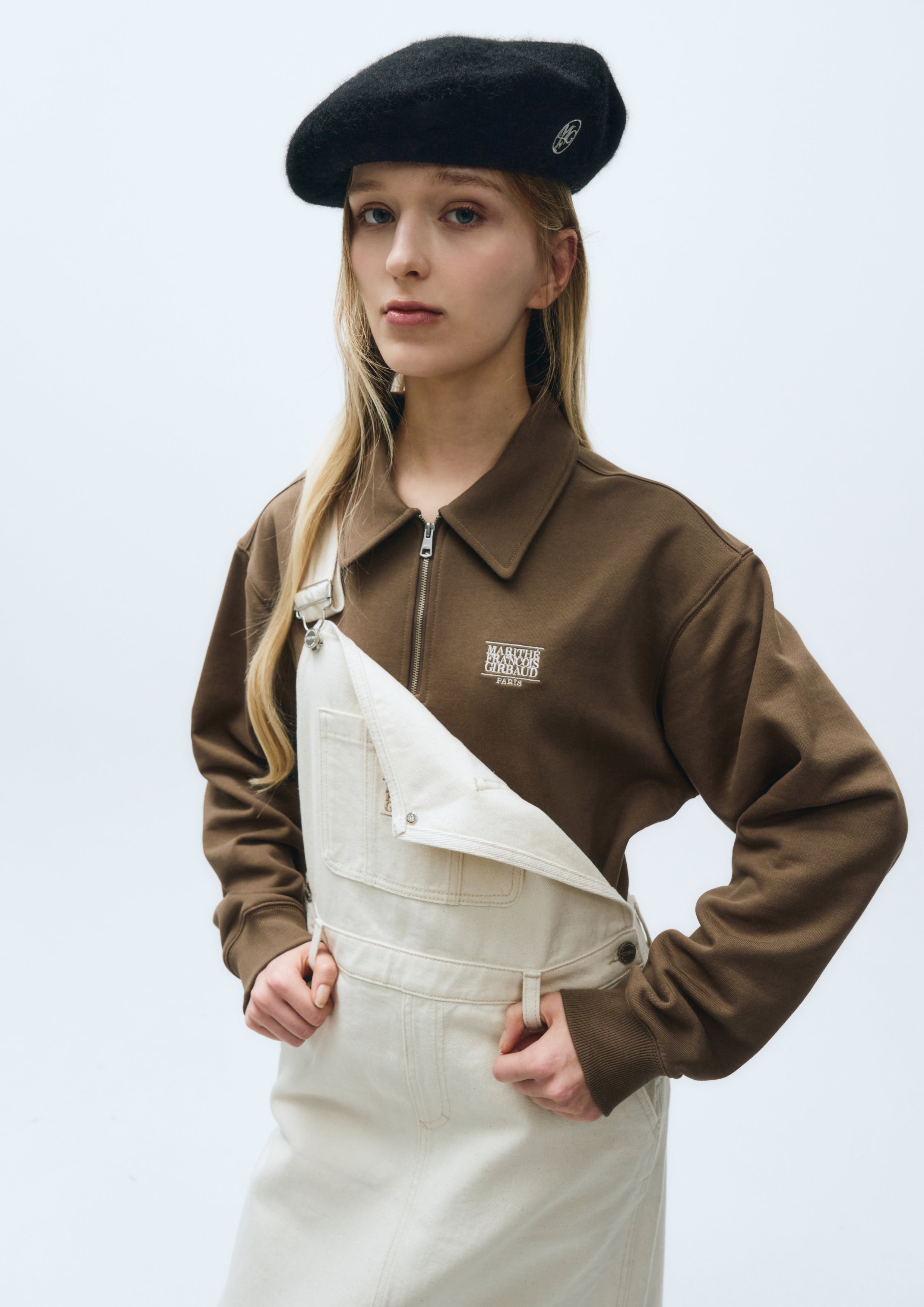 Circle Logo Embroidery Wool Beret Black