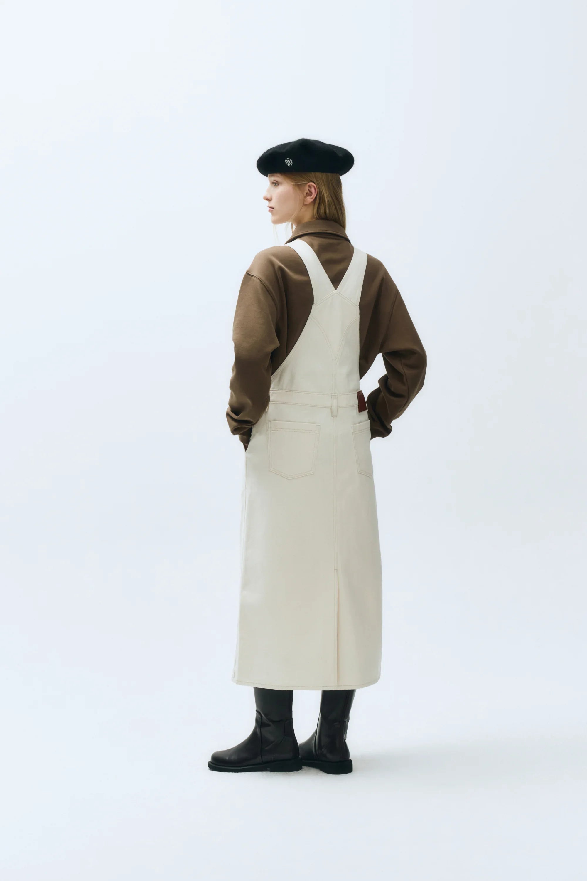 Circle Logo Embroidery Wool Beret Black