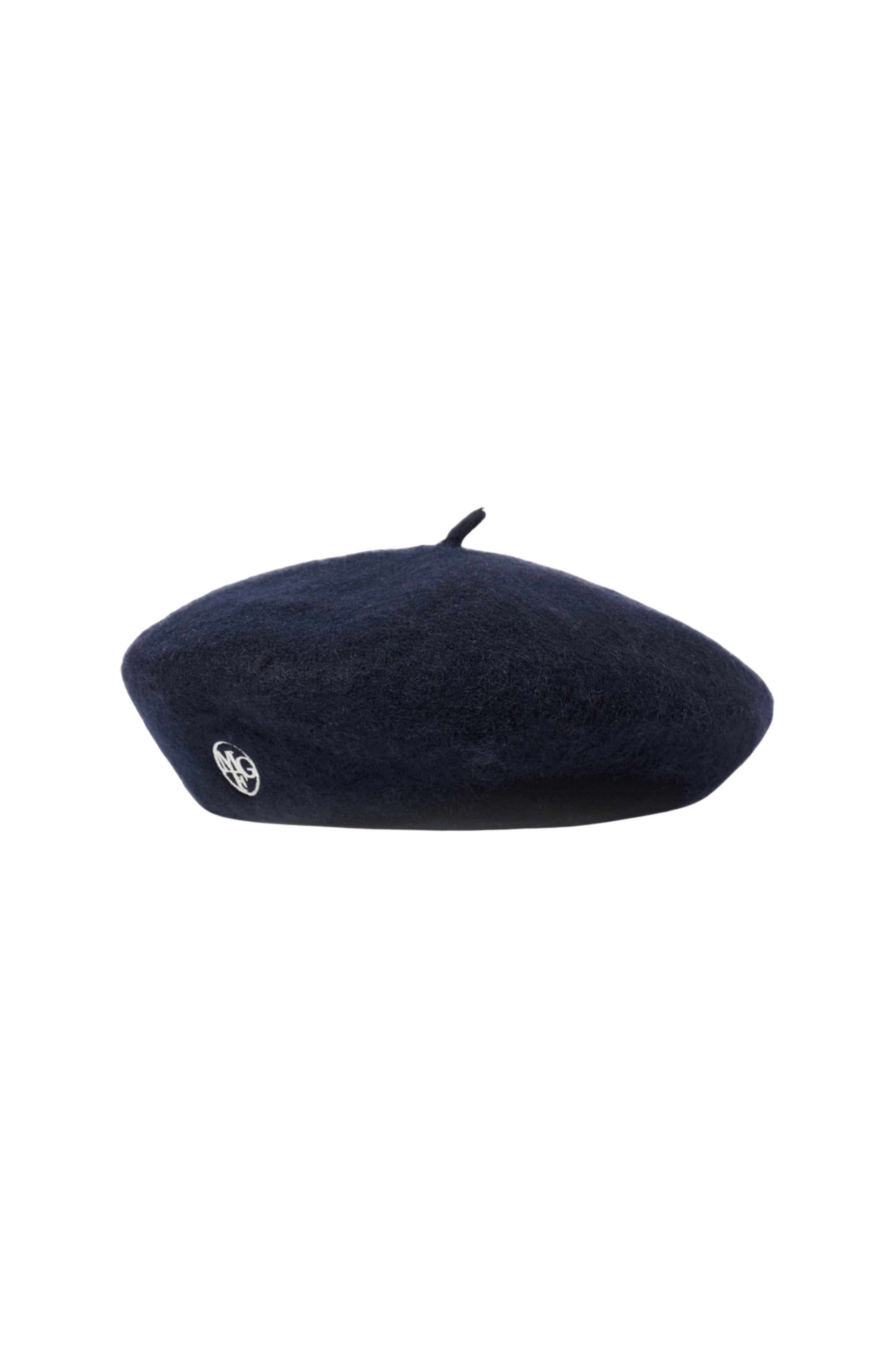 Circle Logo Embroidery Wool Beret Navy