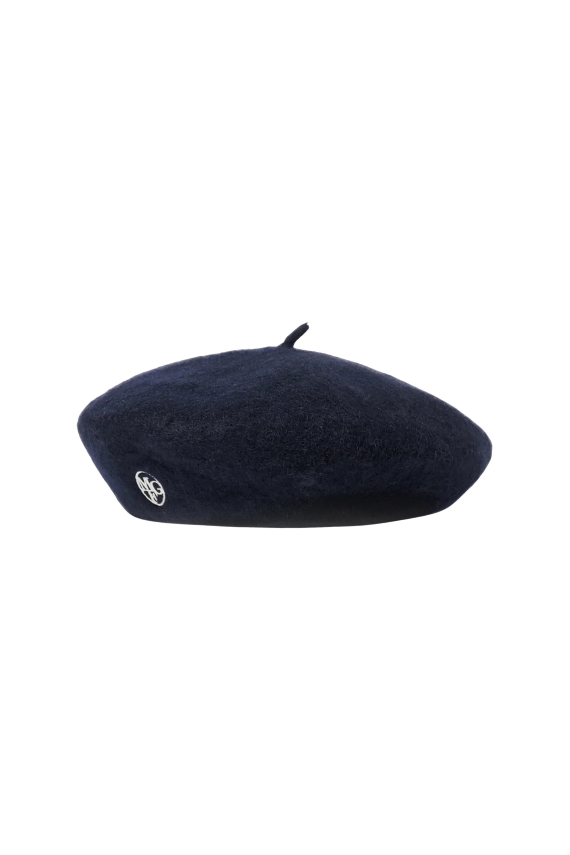 Circle Logo Embroidery Wool Beret Navy