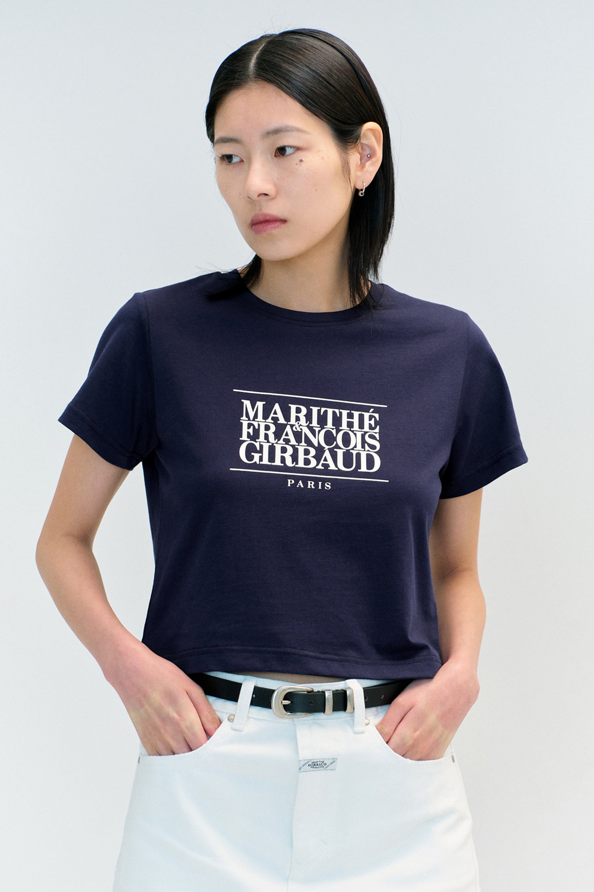 W Classic Logo Crop Tee Navy