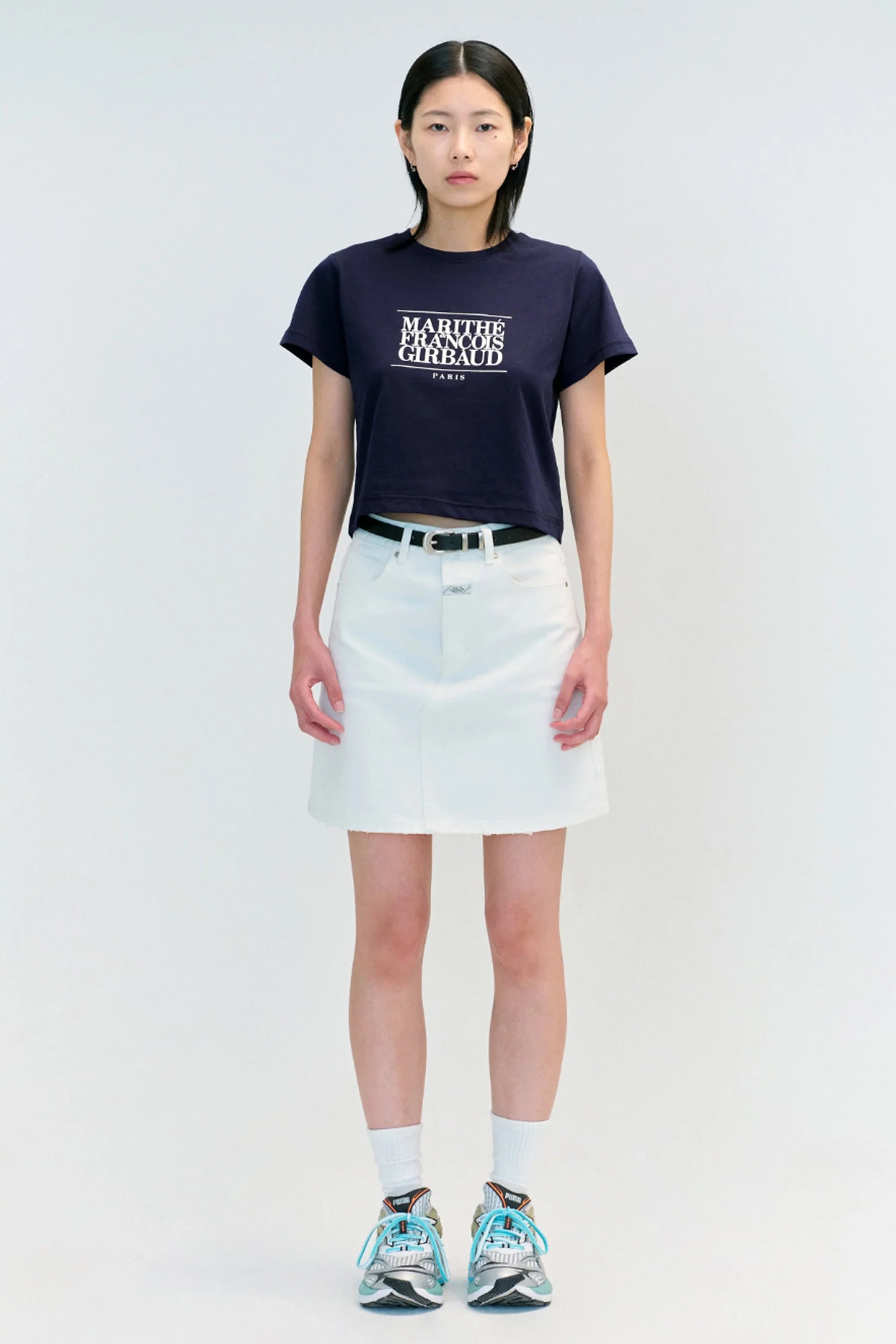 W Classic Logo Crop Tee Navy