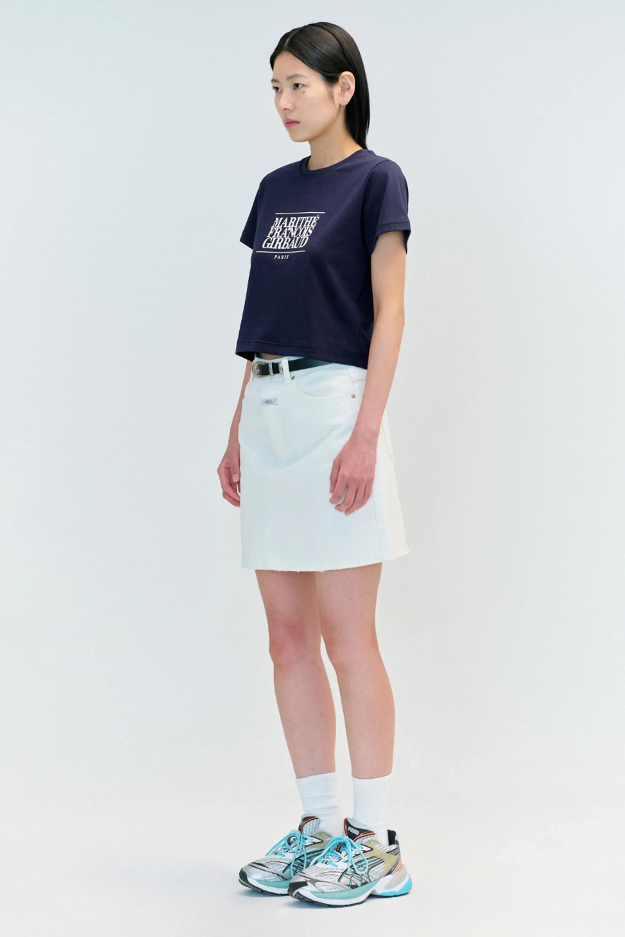 W Classic Logo Crop Tee Navy