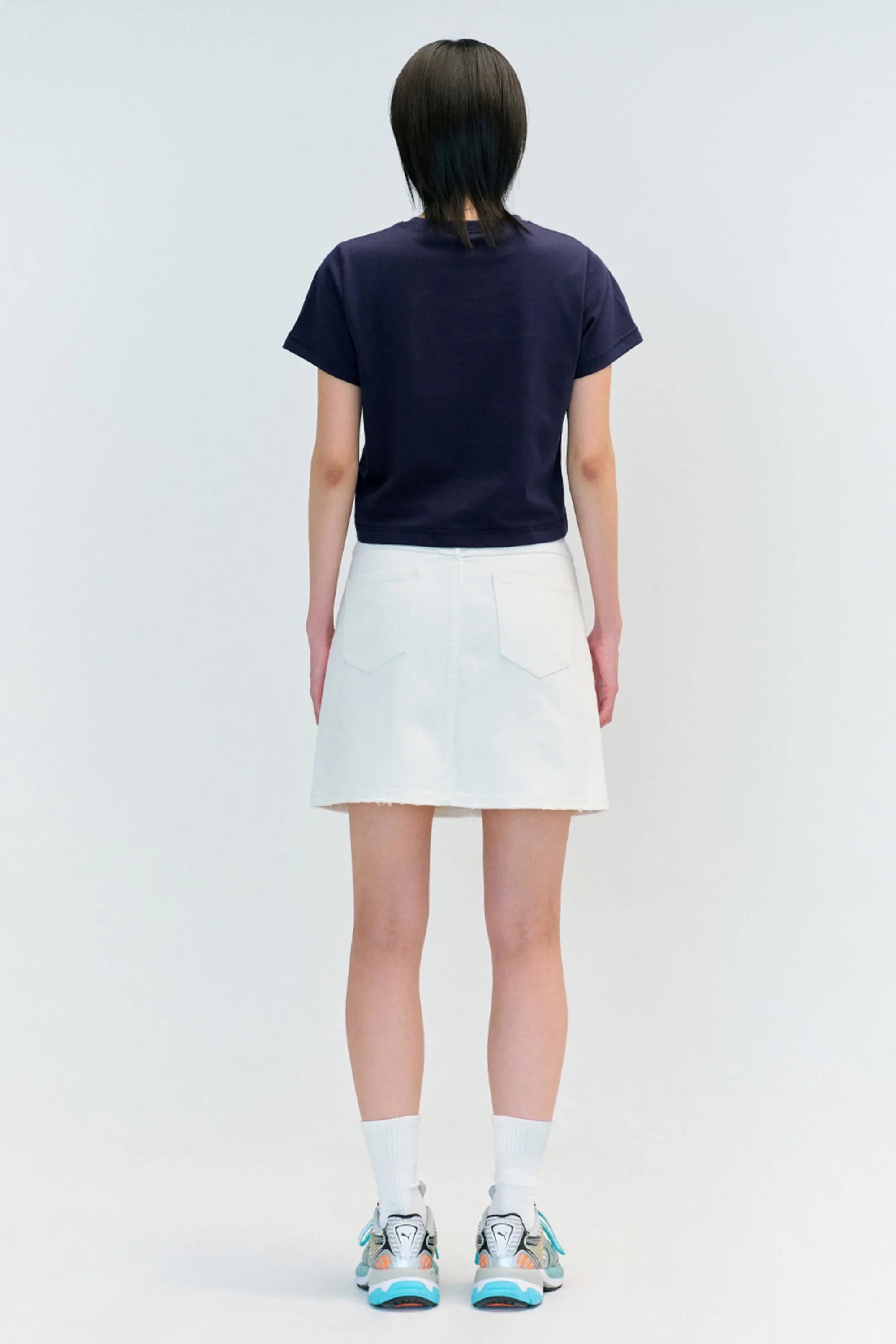 W Classic Logo Crop Tee Navy