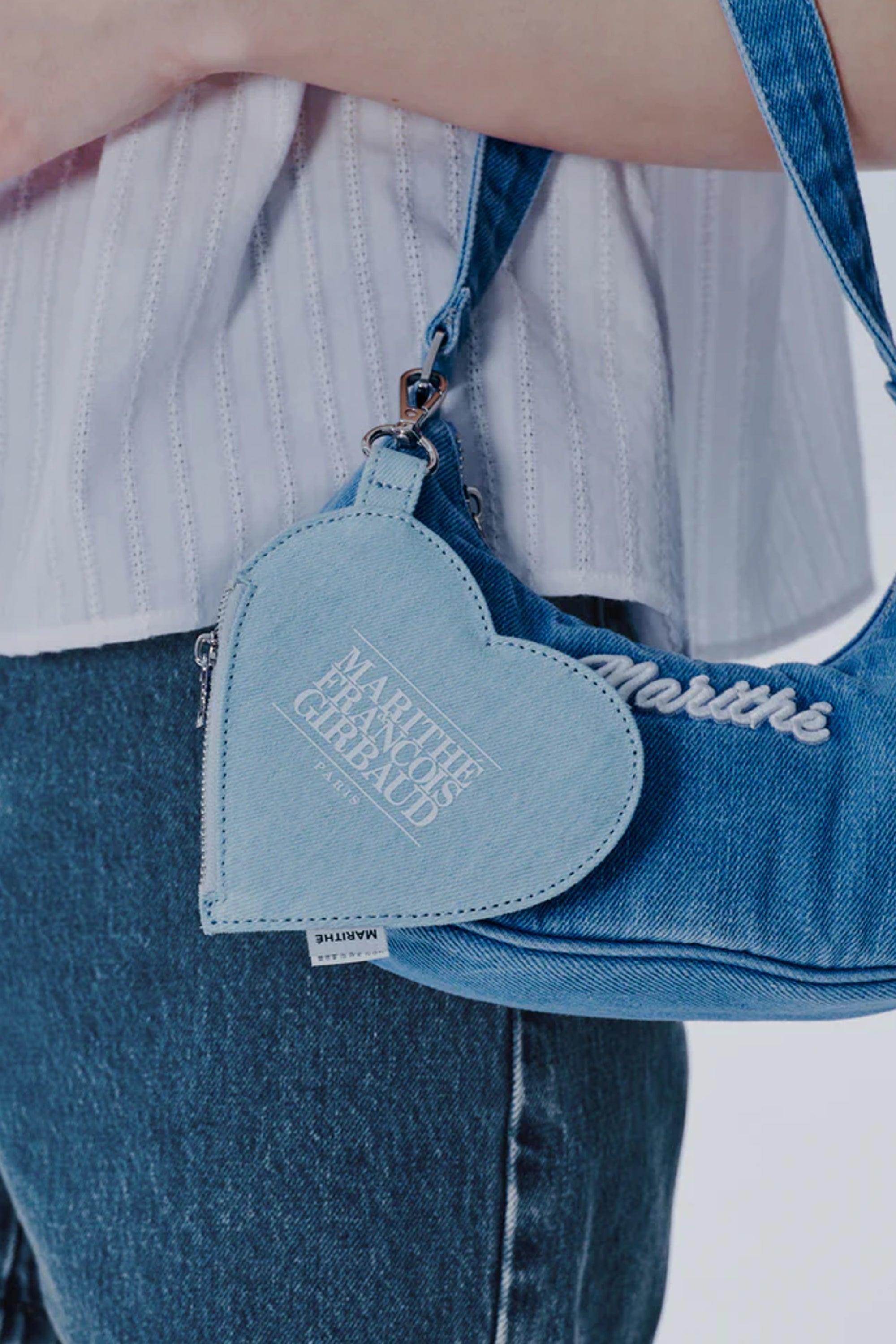 Logo Denim Heart Keyring Light Blue