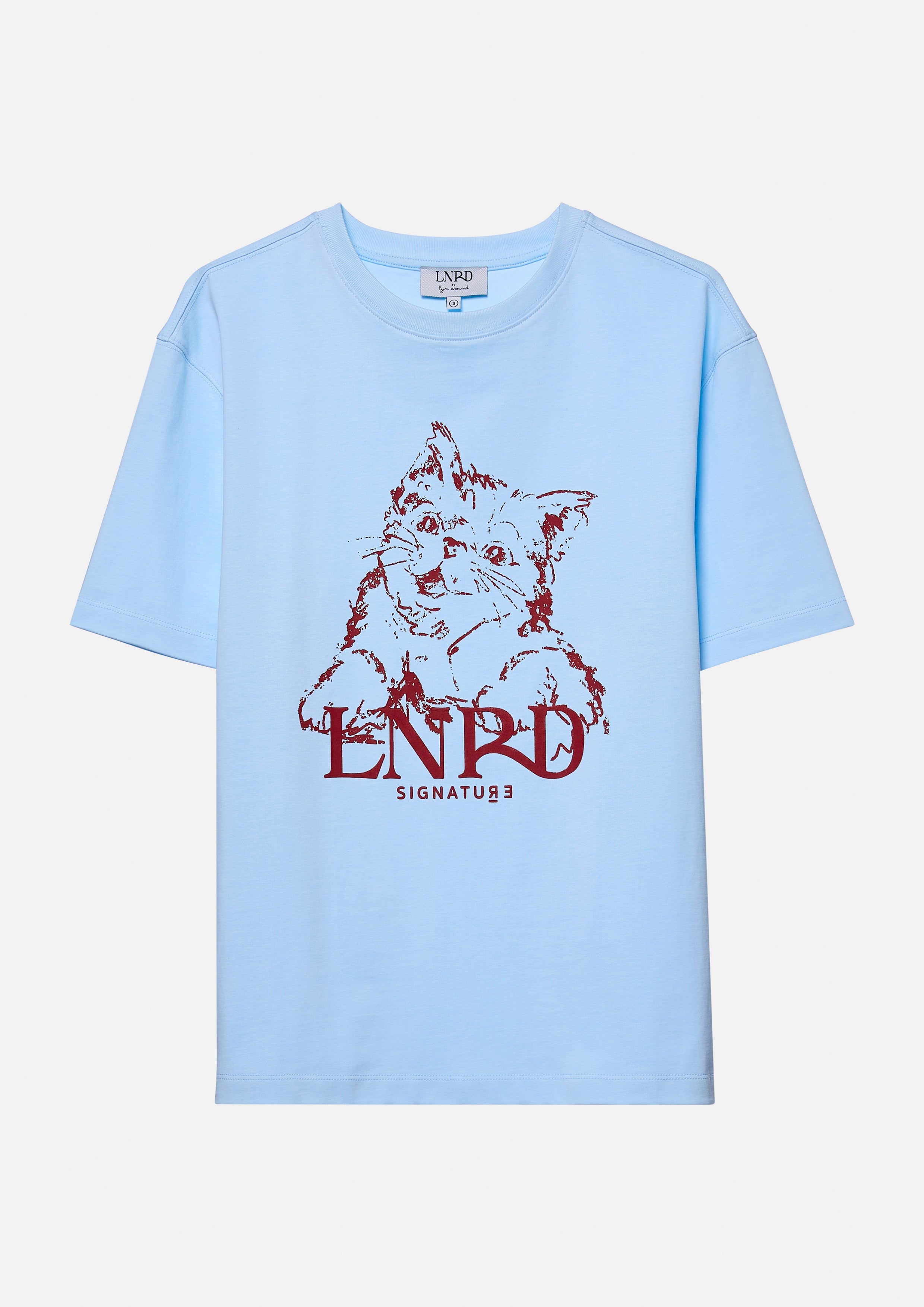 เสื้อยืดโอเวอร์ไซส์ พิมพ์ลายแมวและโลโก้ คอลเลกชัน LNRD Signature
