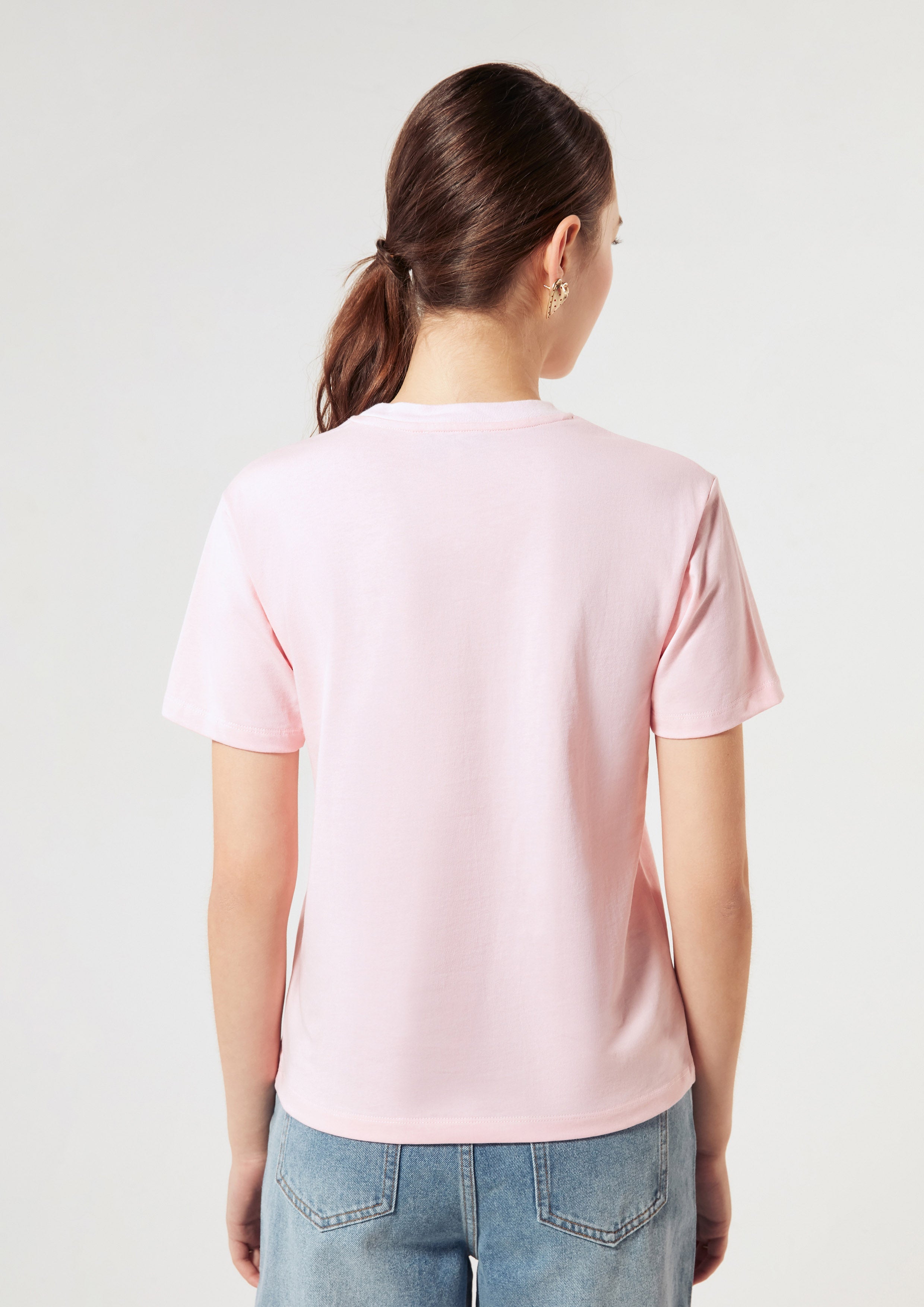 Cat Print With Logo Slim Fit T-Shirt Lnrd Signature Pink