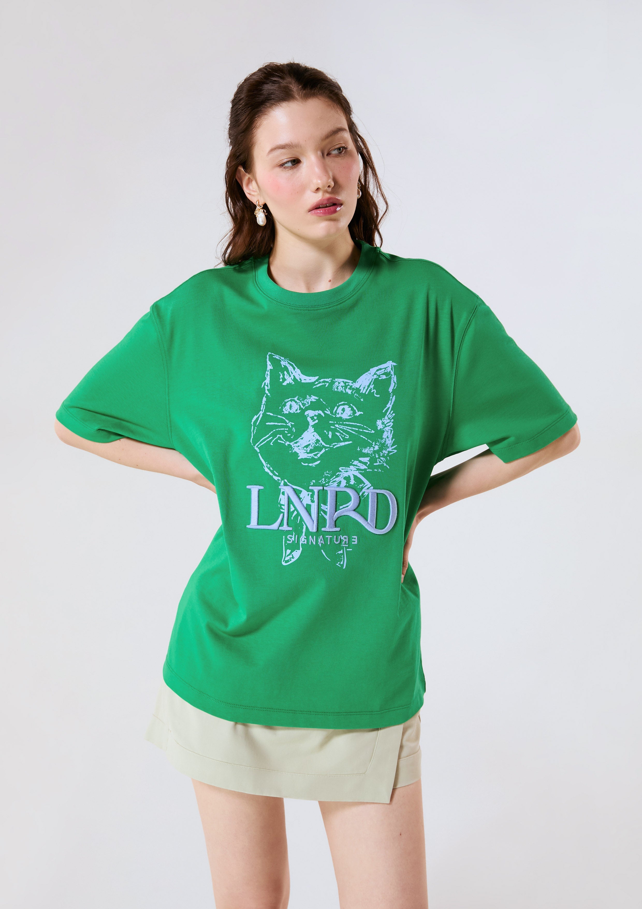 Tabby Cat Logo Oversized T-Shirt Signature Green