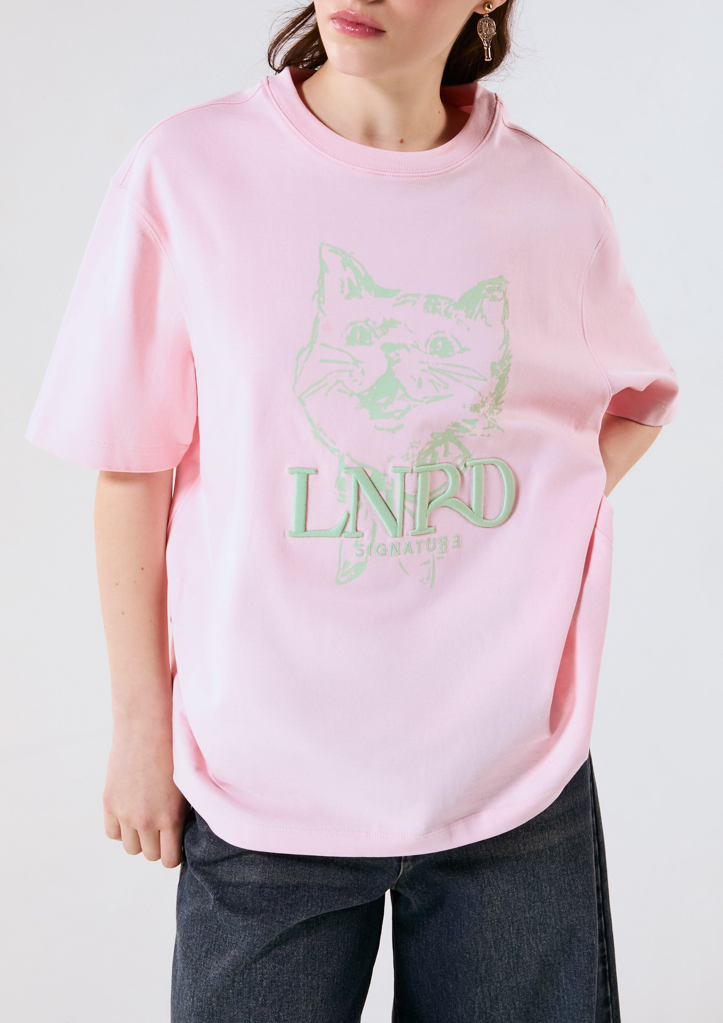 Tabby Cat Logo Oversized T-Shirt Signature Pink
