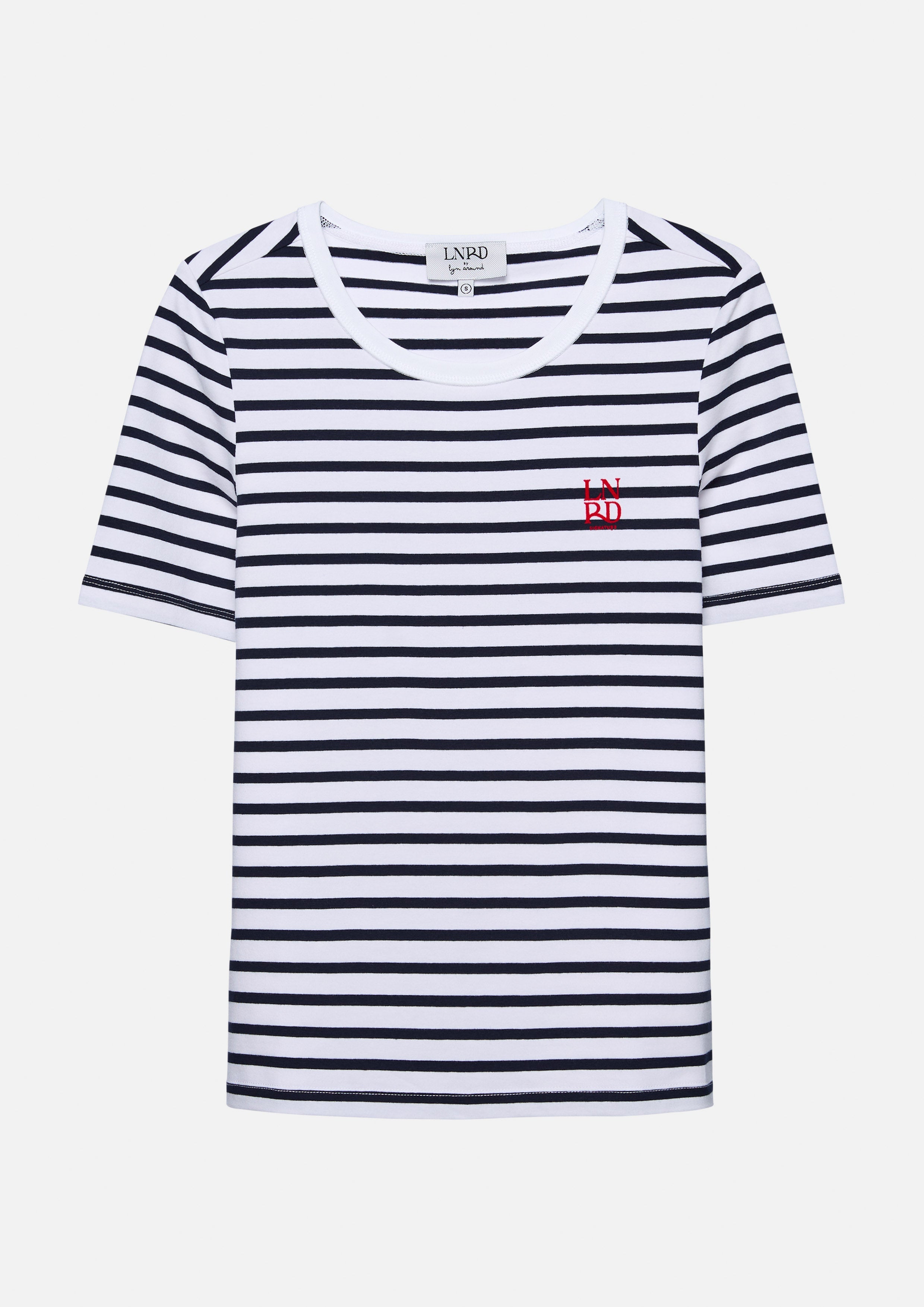 เสื้อยืดแขนสั้นลายทางปักโลโก้ คอลเลกชัน Signature
