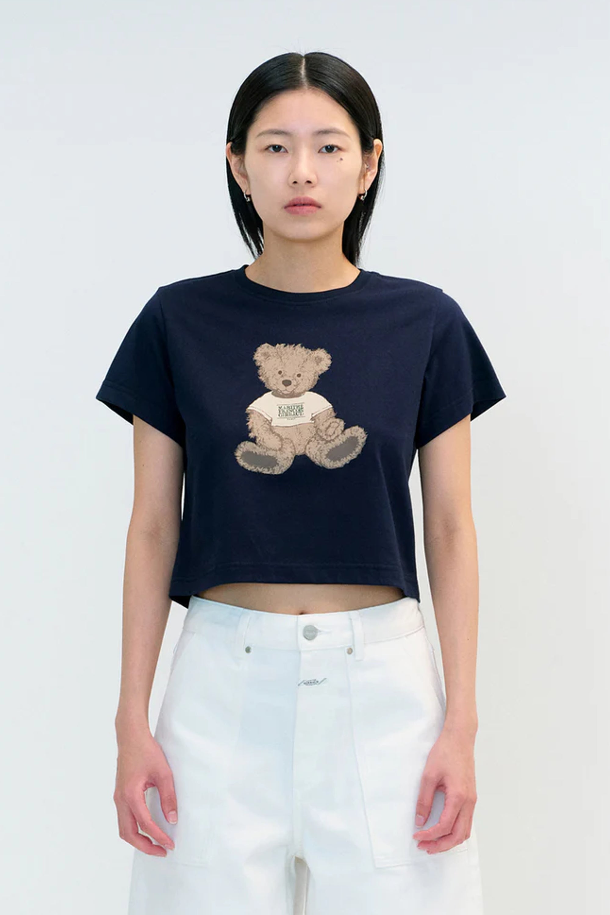 W Doodle Bear Crop Tee Navy