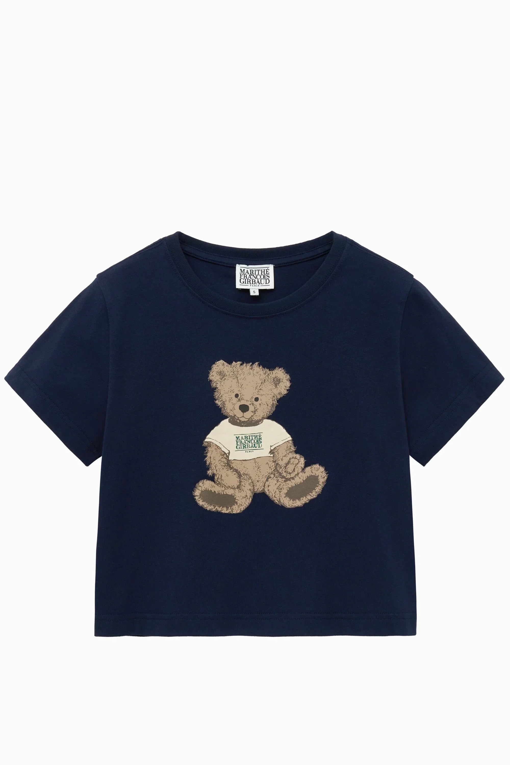 W Doodle Bear Crop Tee Navy