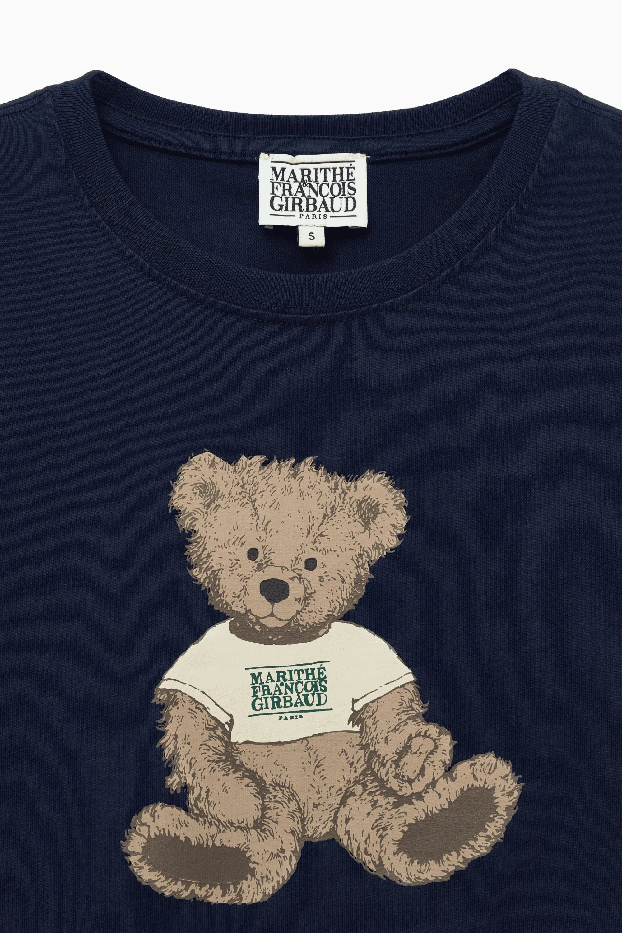W Doodle Bear Crop Tee Navy