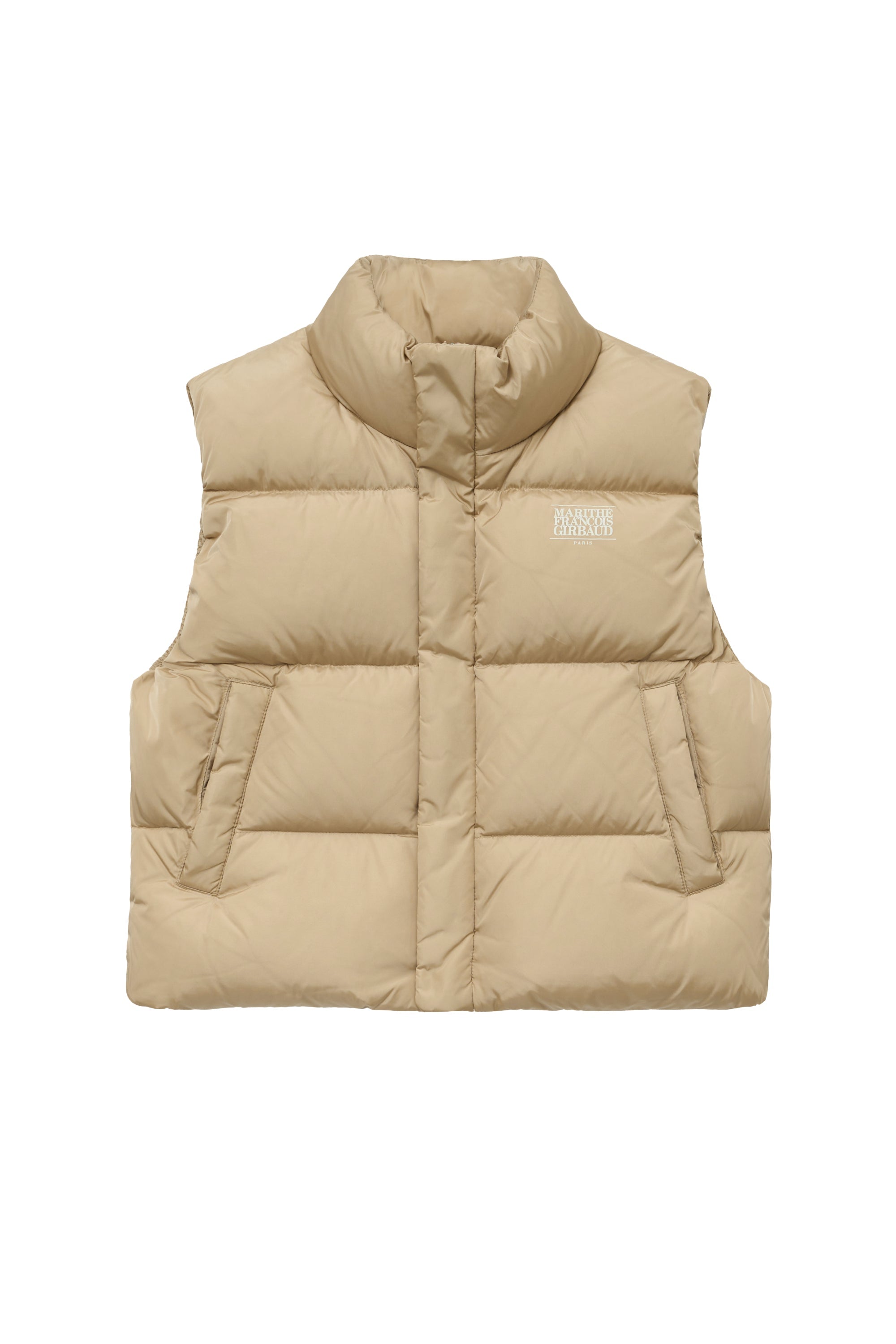 W Classic Logo Duck Down Crop Vest Beige