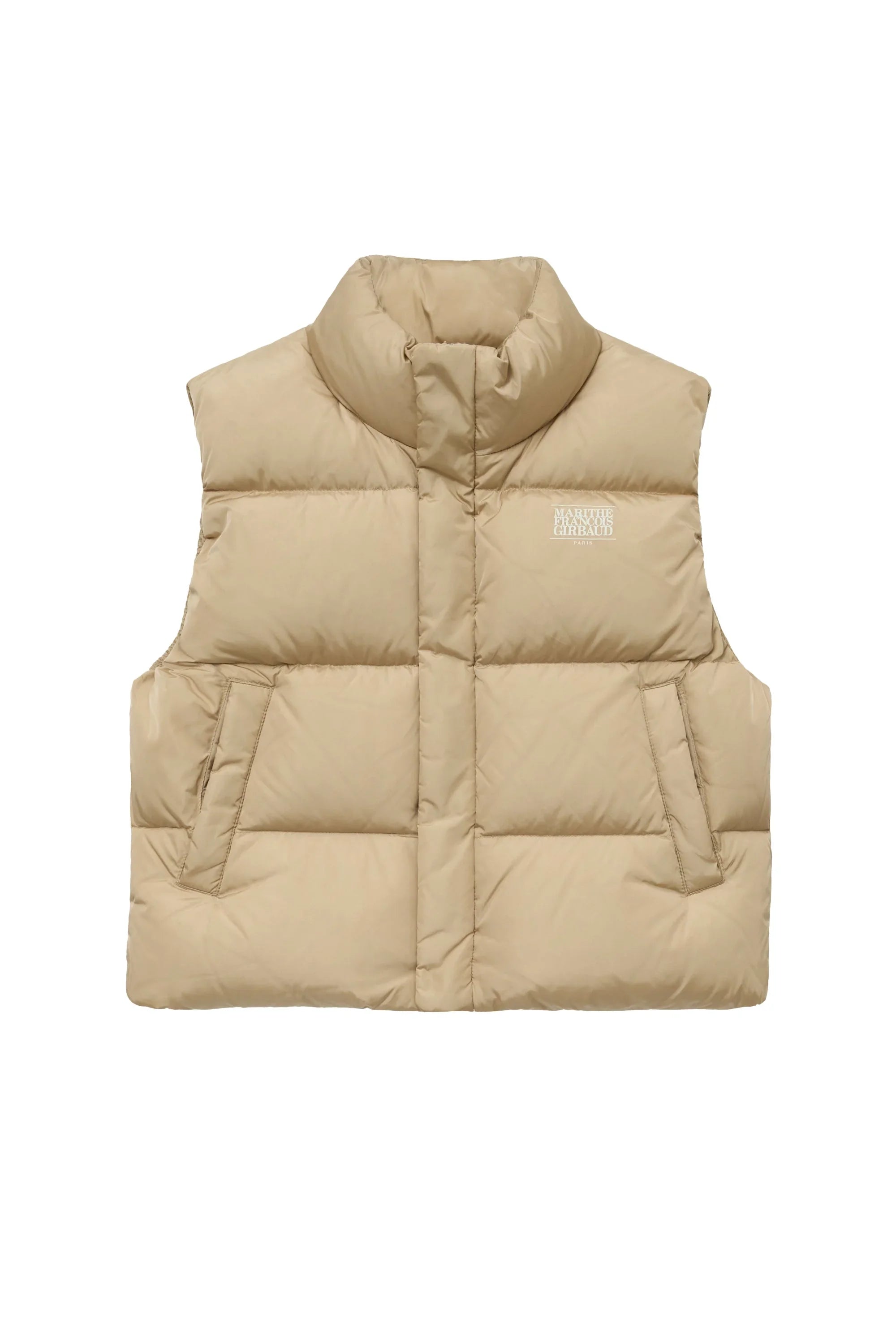 W Classic Logo Duck Down Crop Vest Beige
