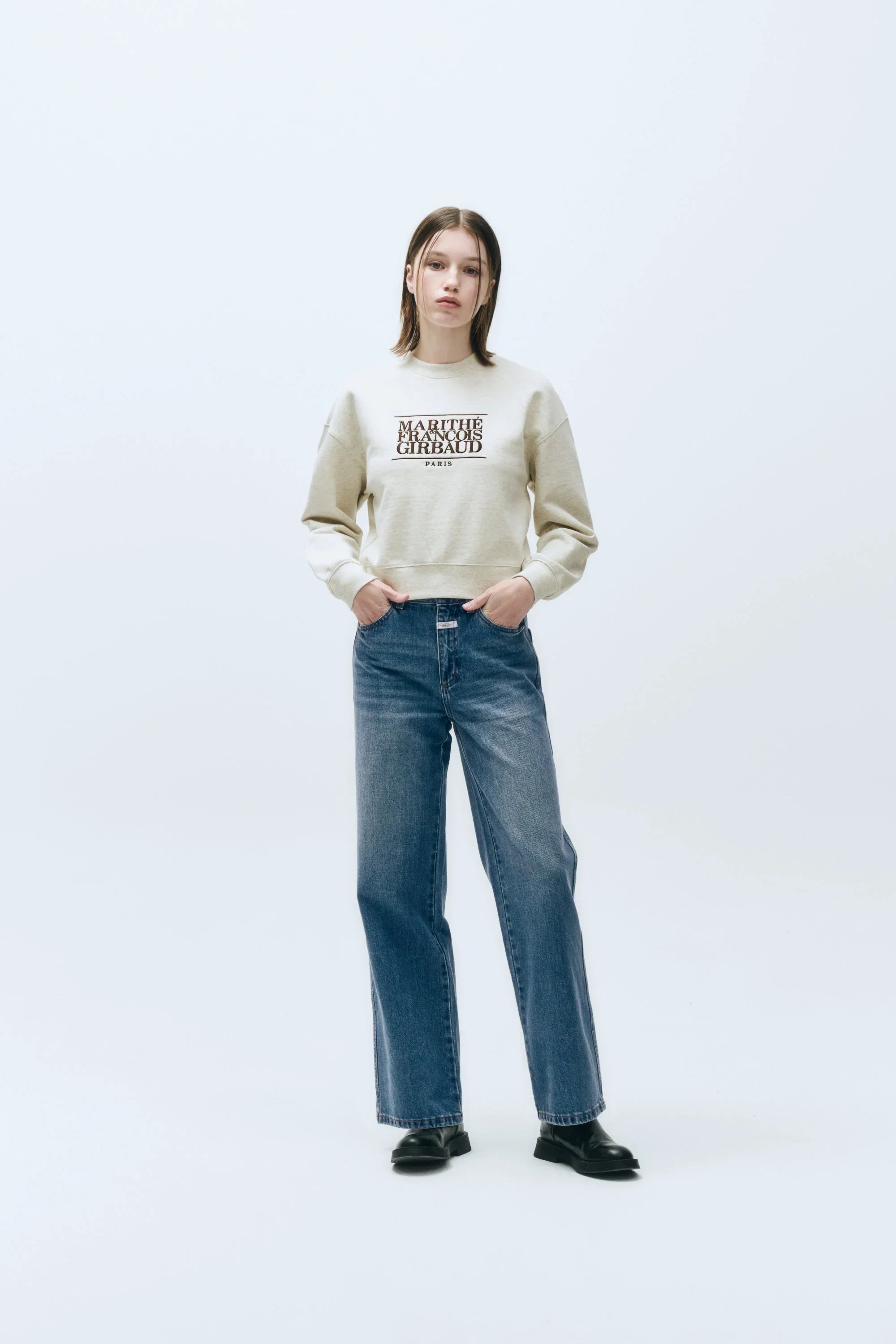 W High Straight Denim Pants Blue