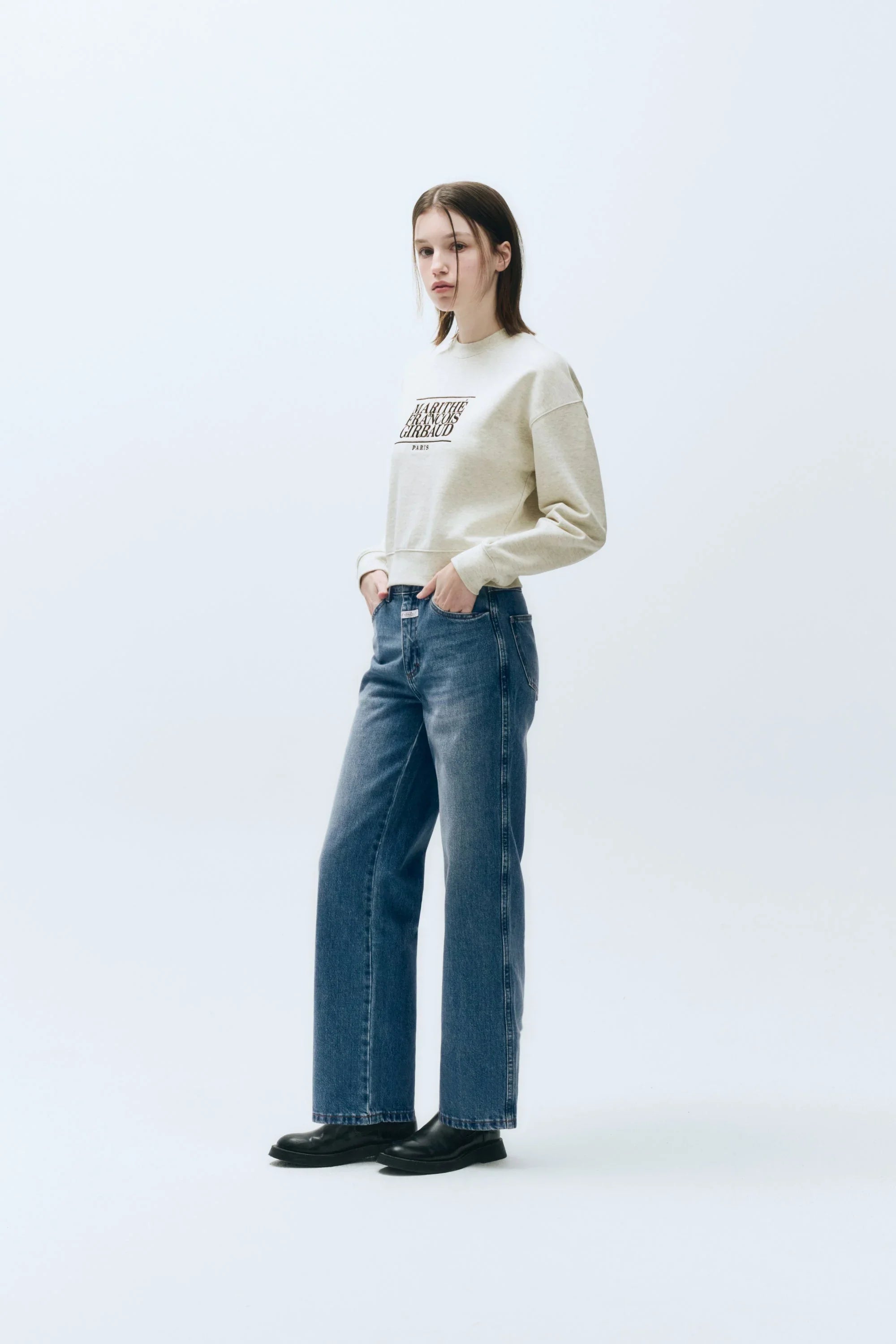 W High Straight Denim Pants Blue