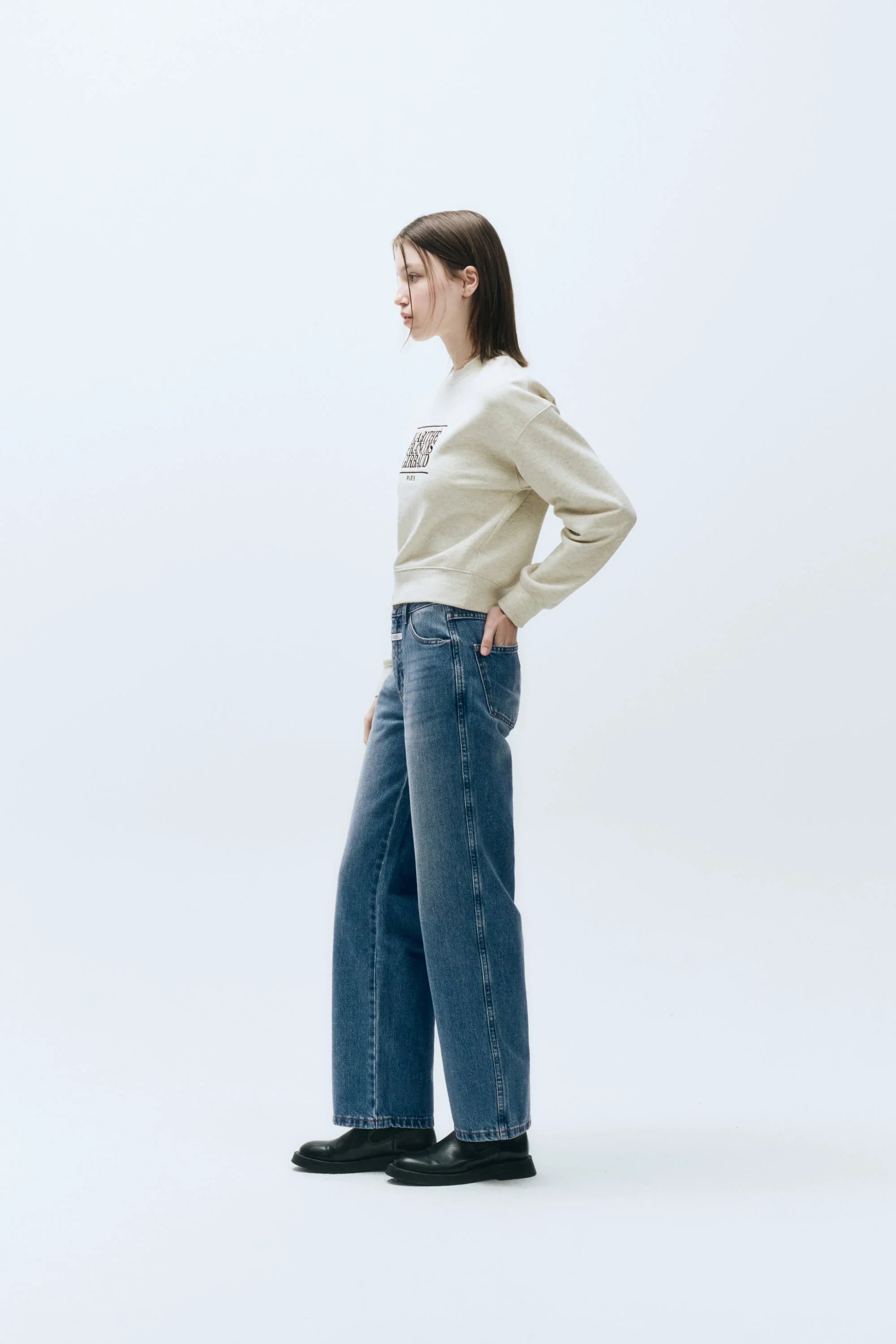 W High Straight Denim Pants Blue