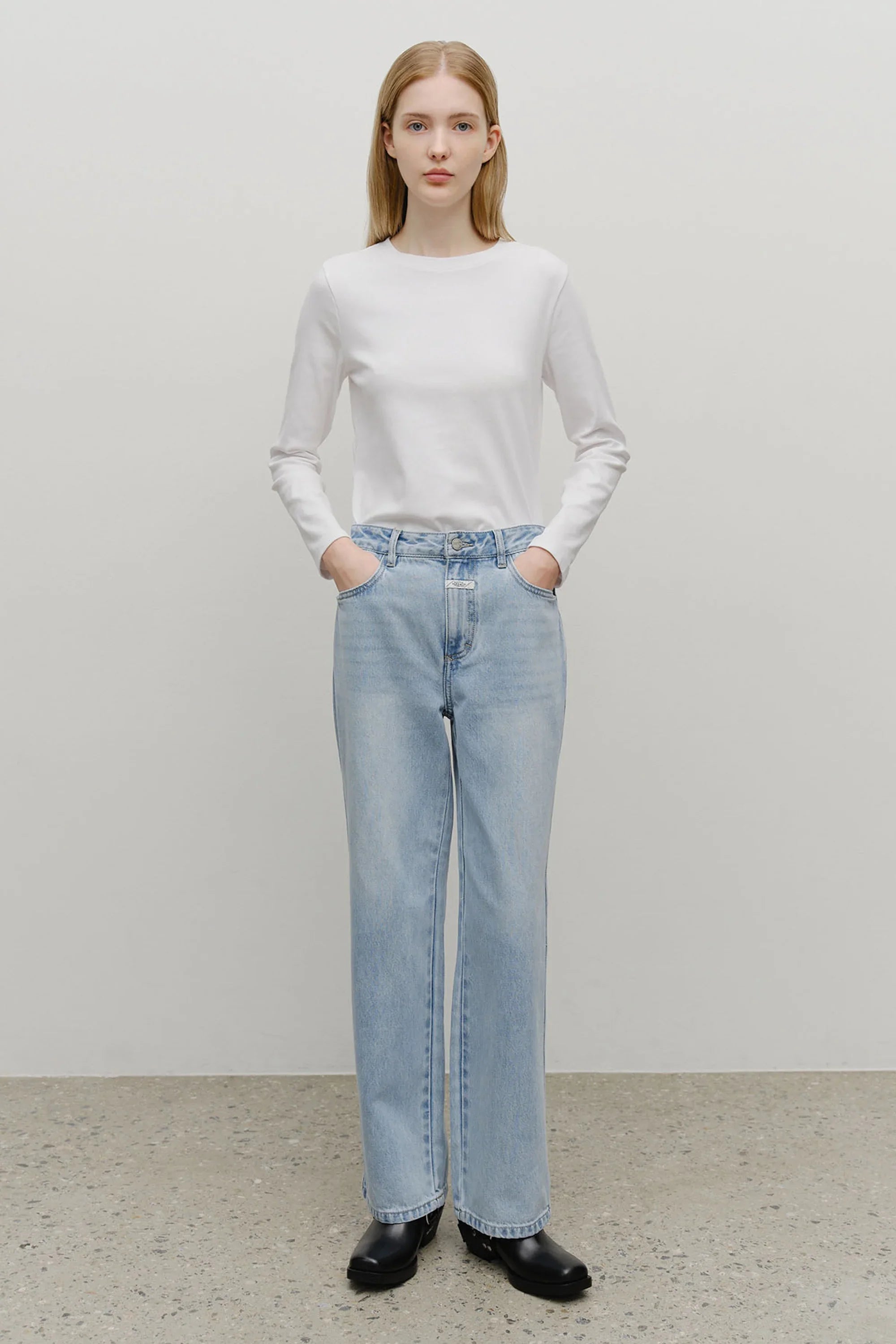 W High Straight Denim Pants Light Blue
