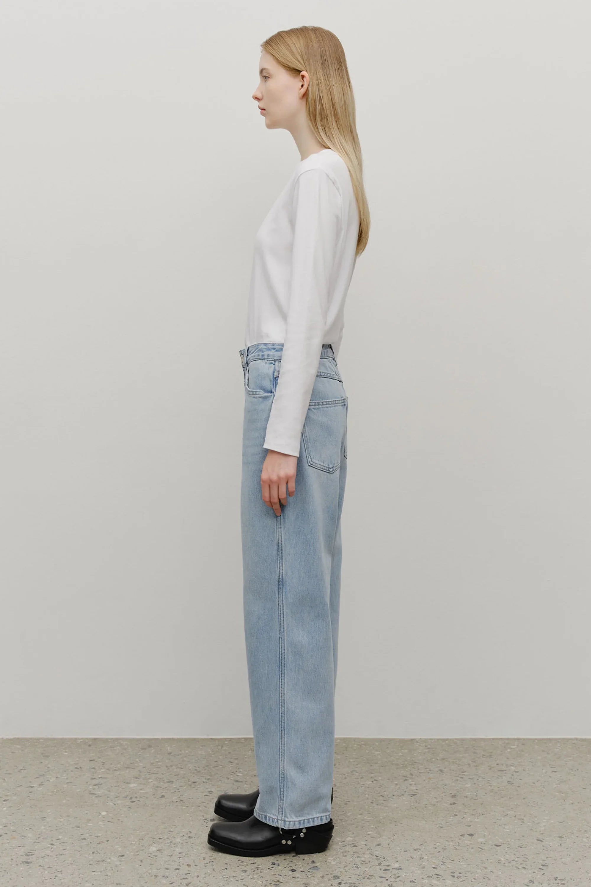 W High Straight Denim Pants Light Blue