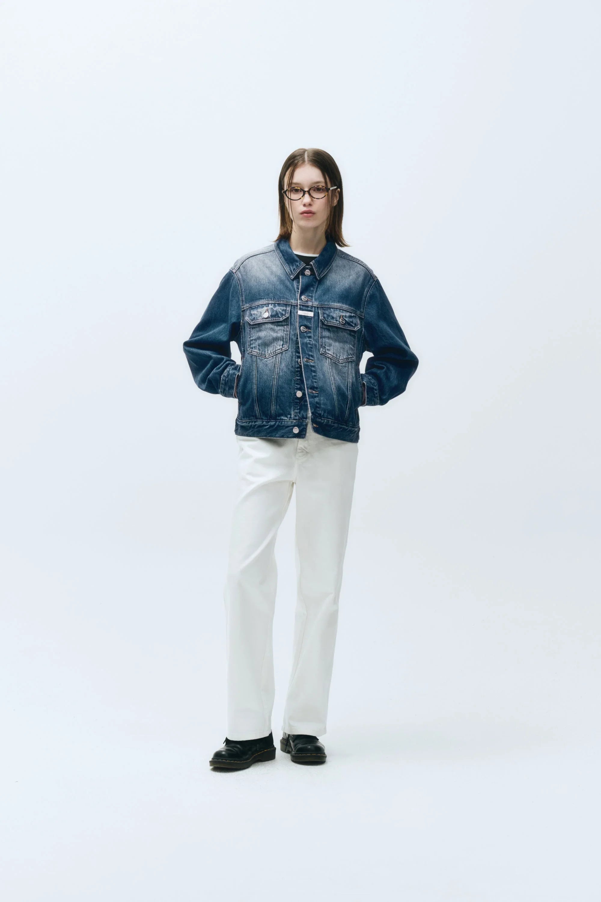 W High Straight Denim Pants White