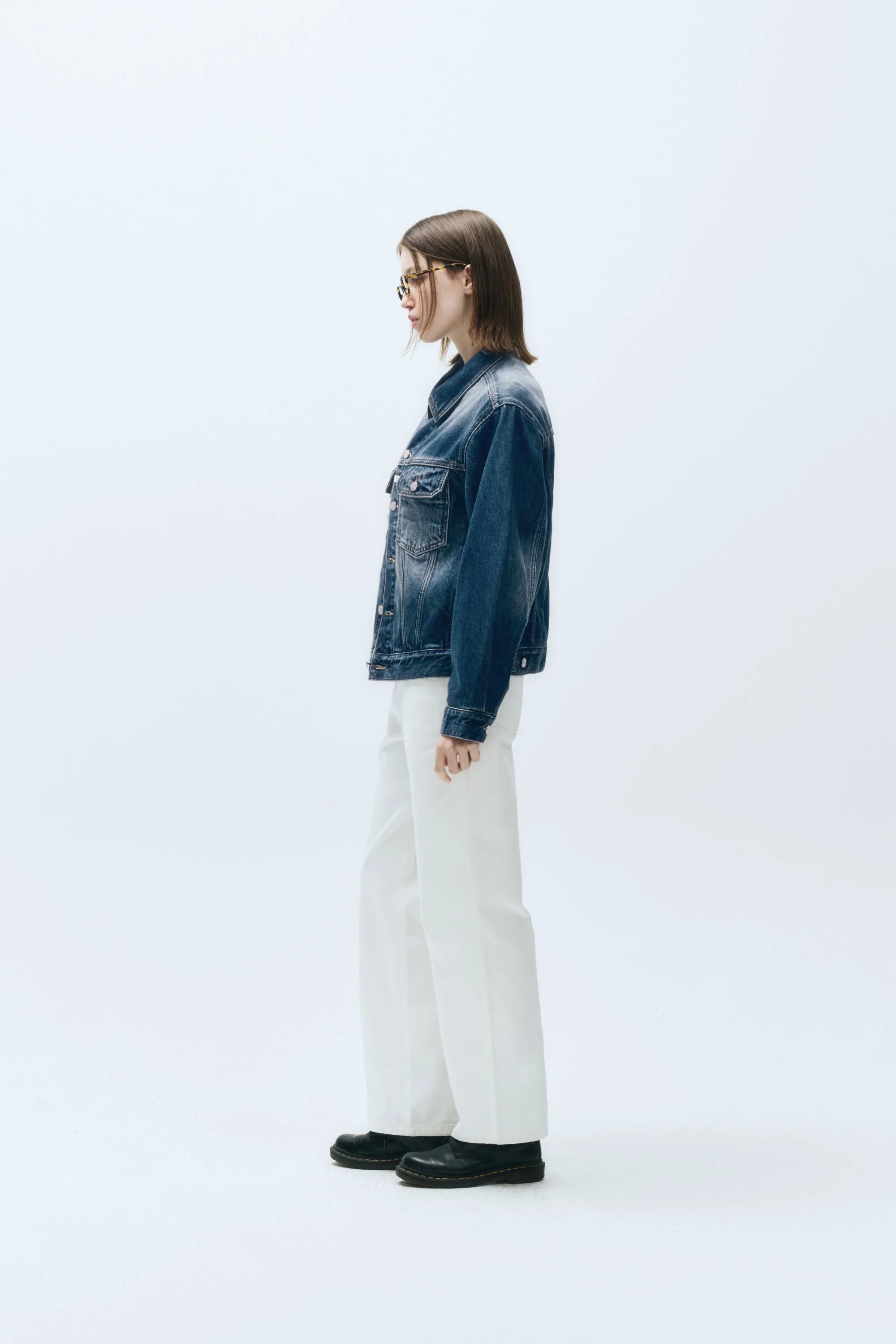 W High Straight Denim Pants White