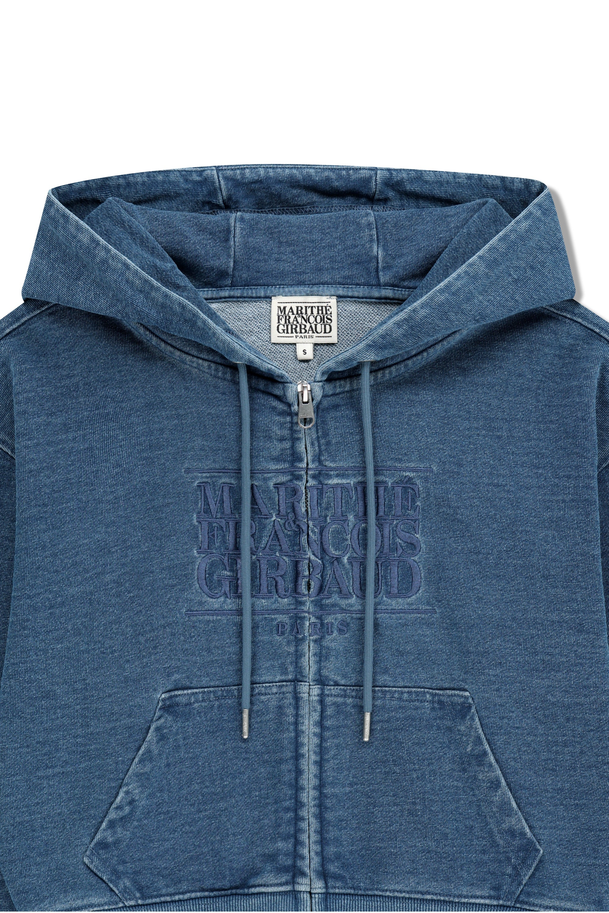 W Embro Cl Crop Hoodie Zipup Blue