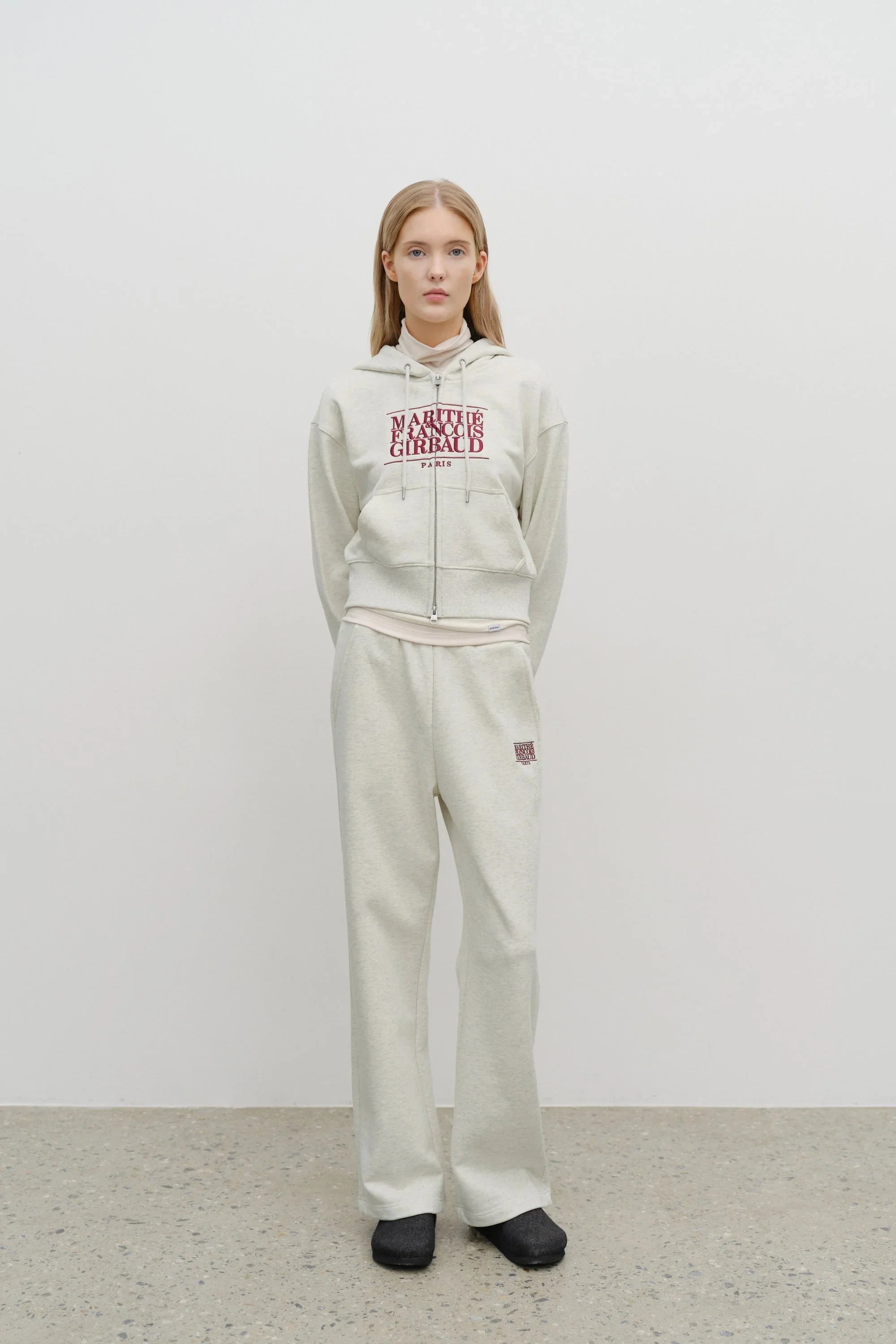 W Embro Cl Crop Hoodie Zipup Oatmeal