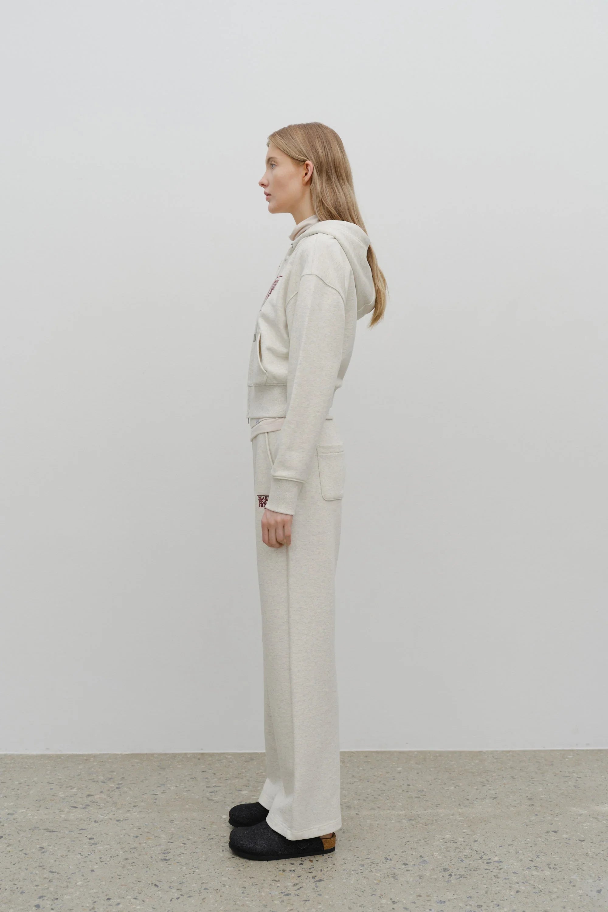 W Embro Cl Crop Hoodie Zipup Oatmeal