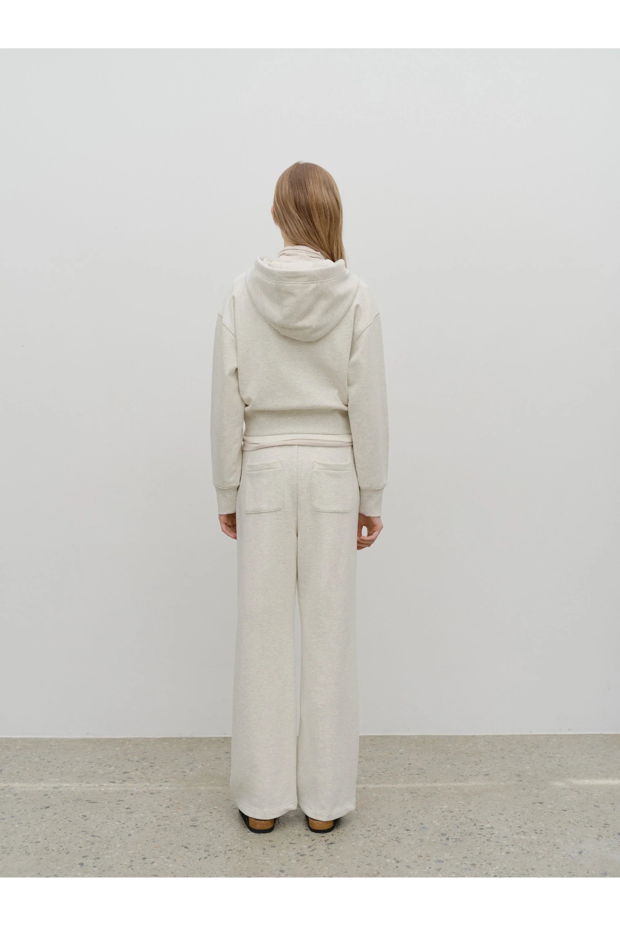 W Embro Cl Crop Hoodie Zipup Oatmeal