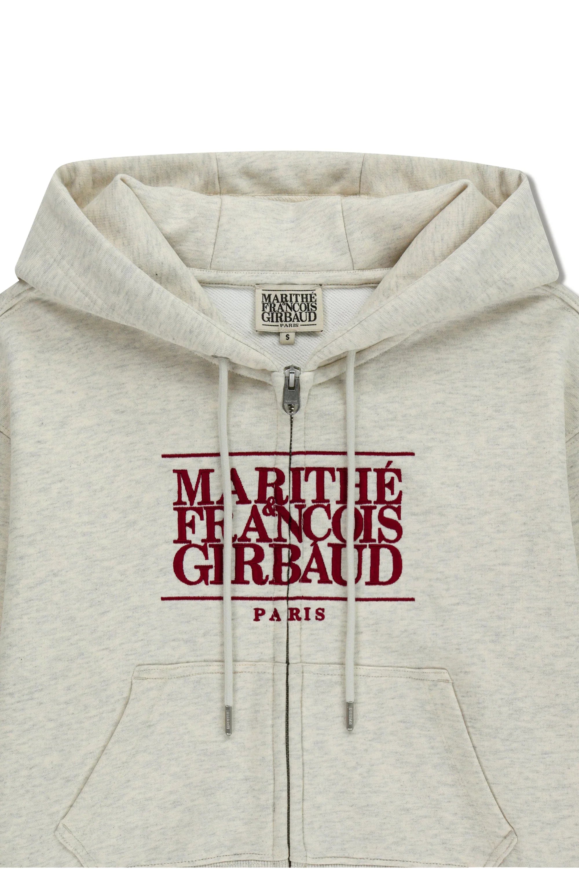 W Embro Cl Crop Hoodie Zipup Oatmeal