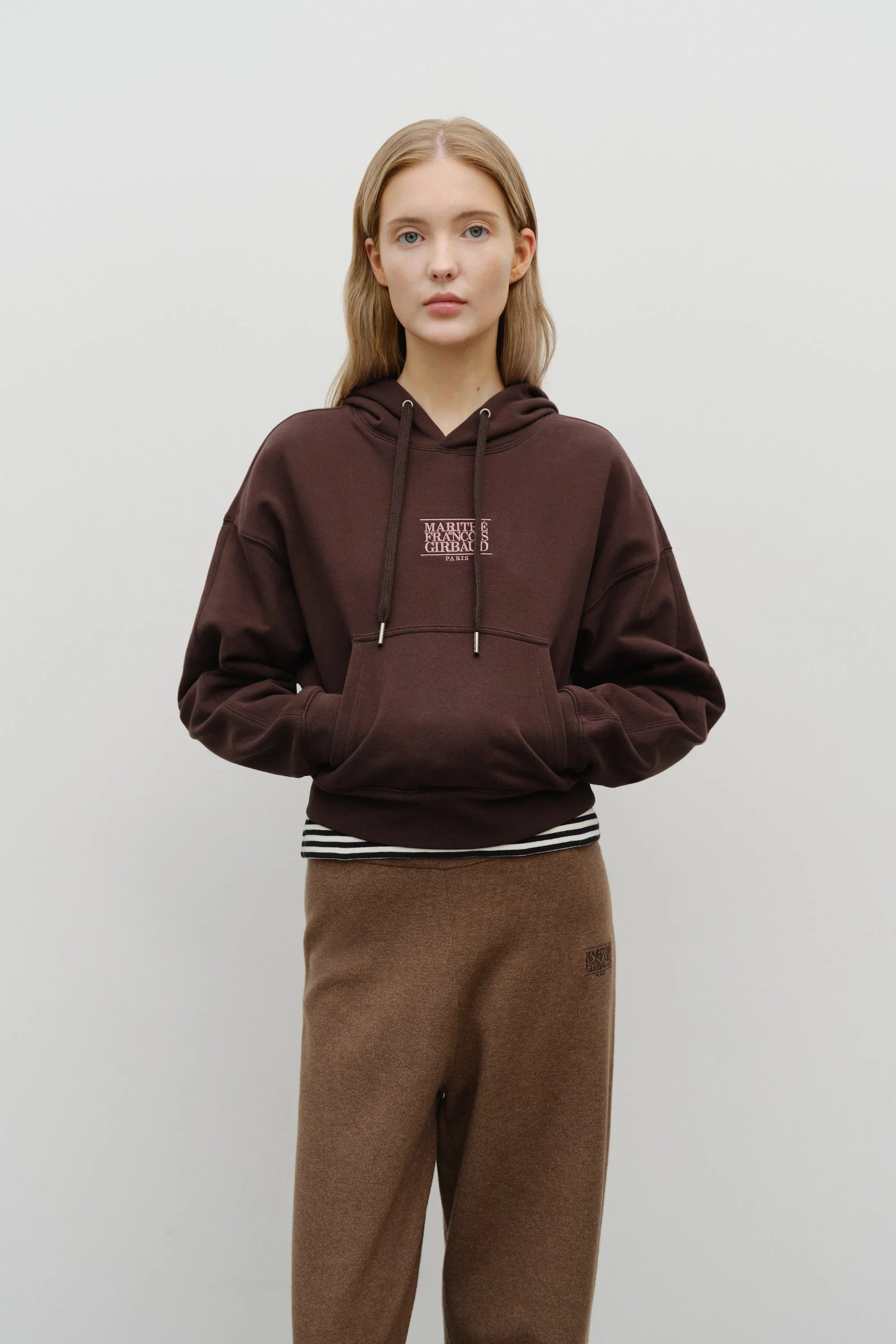 W Small Classic Logo Crop Hoodie Brown