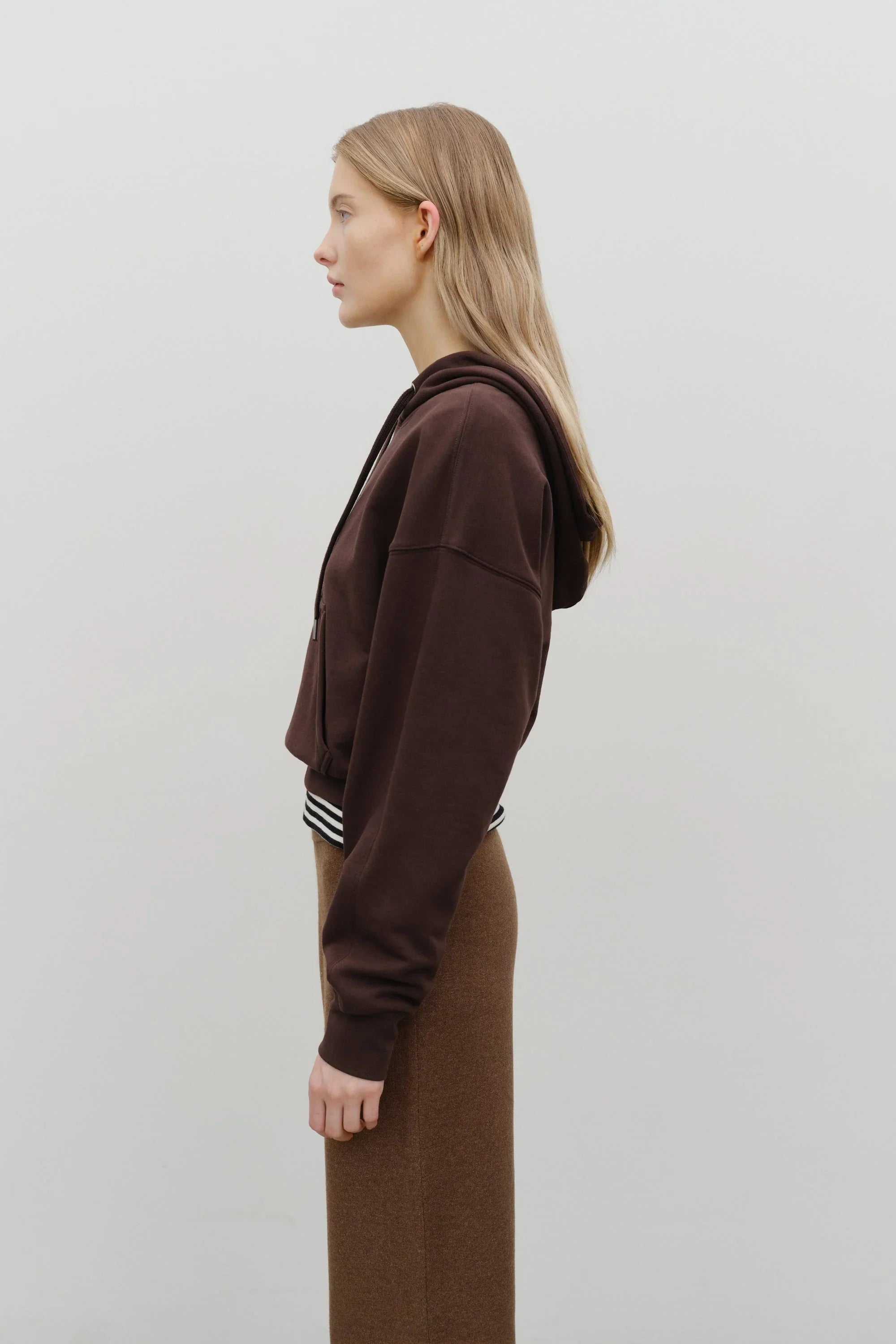 W Small Classic Logo Crop Hoodie Brown