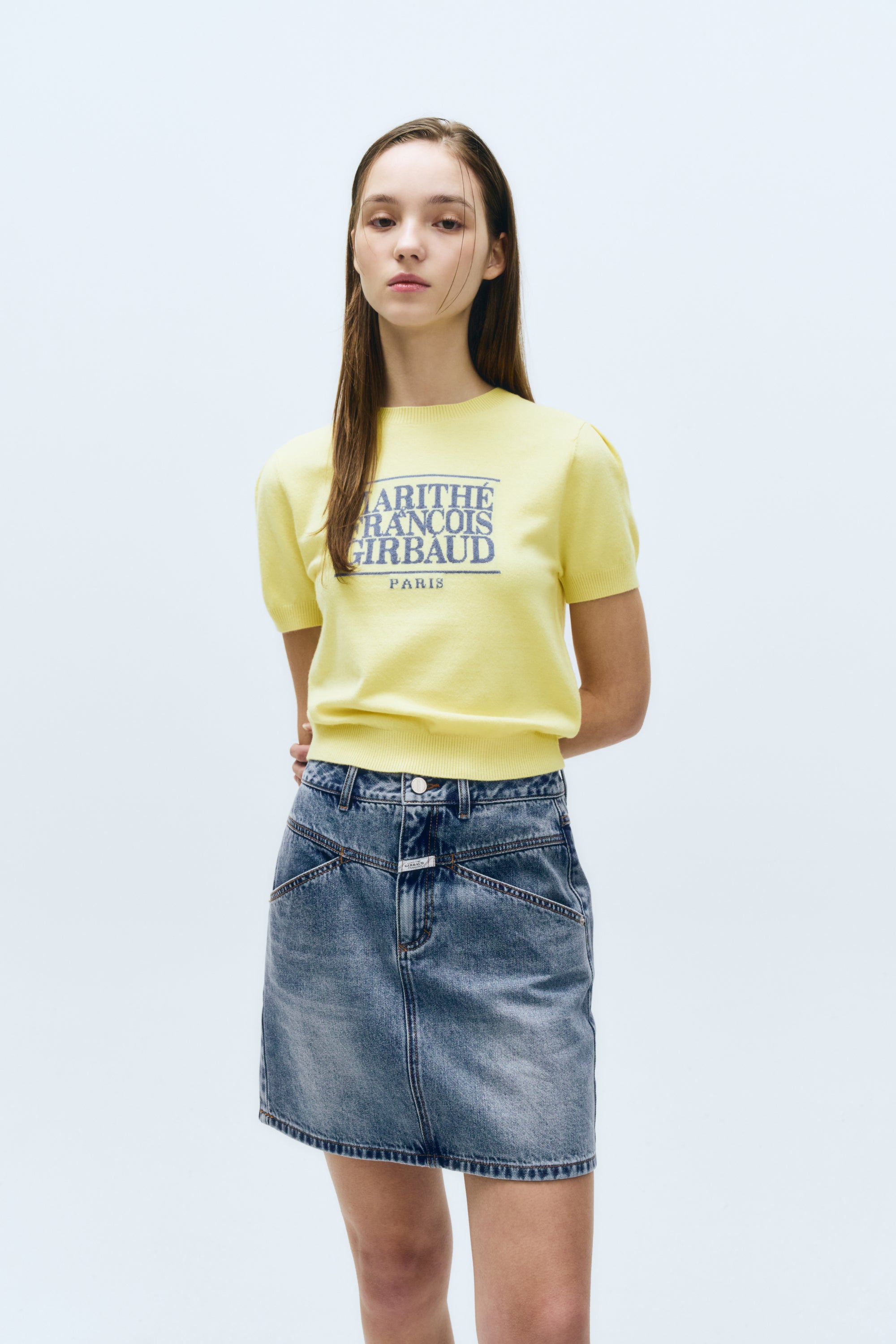 W Classic Logo Half Knit Light Yellow