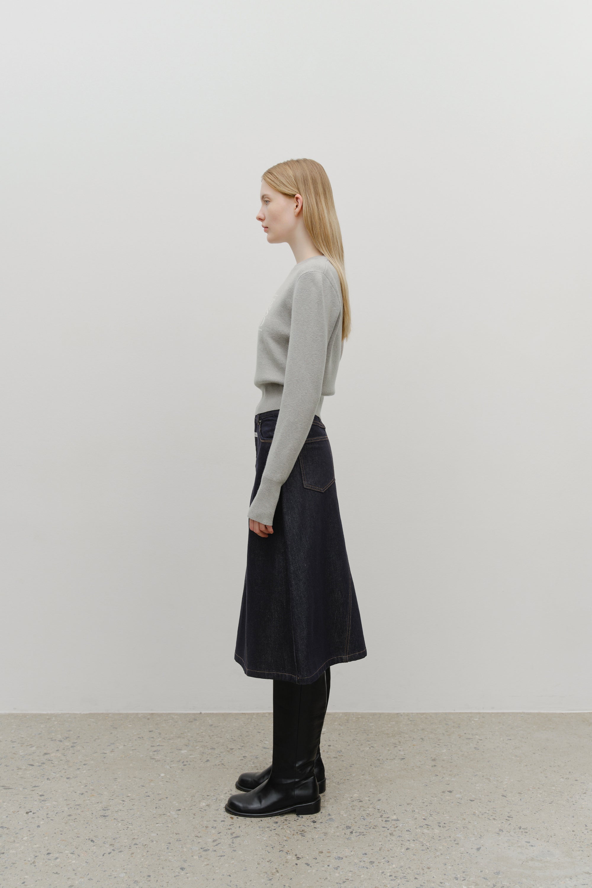 W Classic Logo Crop Knit Melange Gray