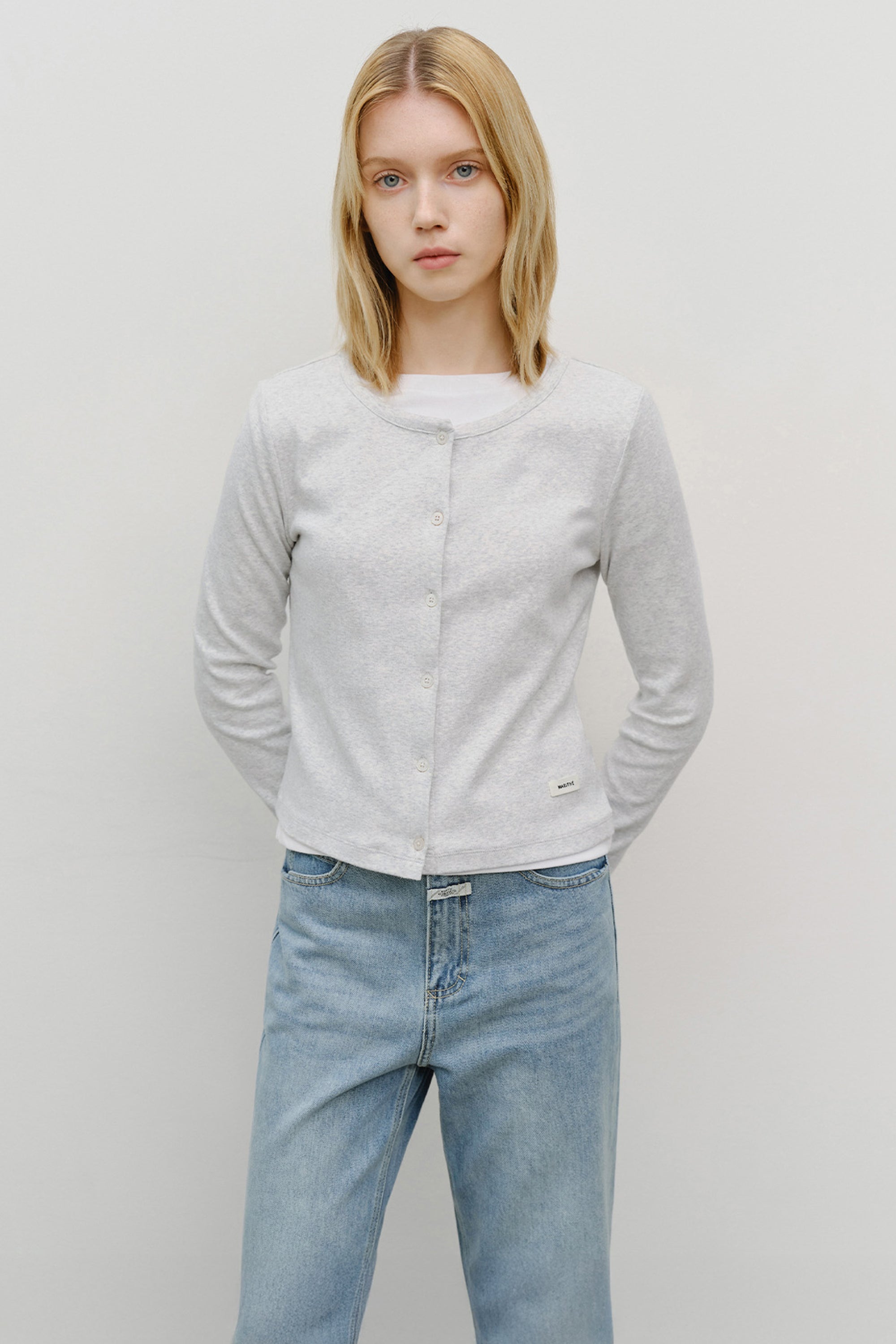 W Basic Cotton Cardigan Light Heather Gray