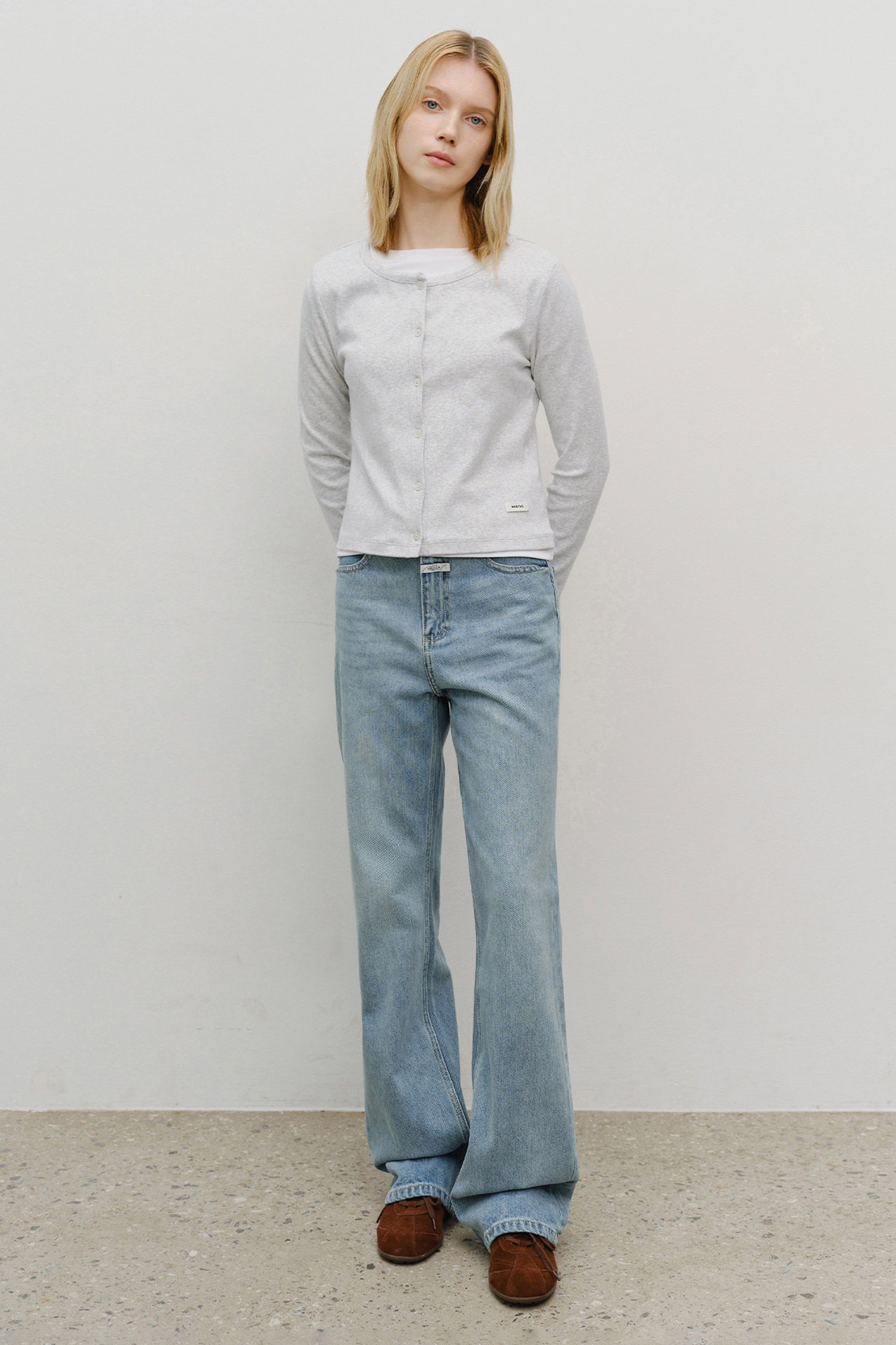 W Basic Cotton Cardigan Light Heather Gray