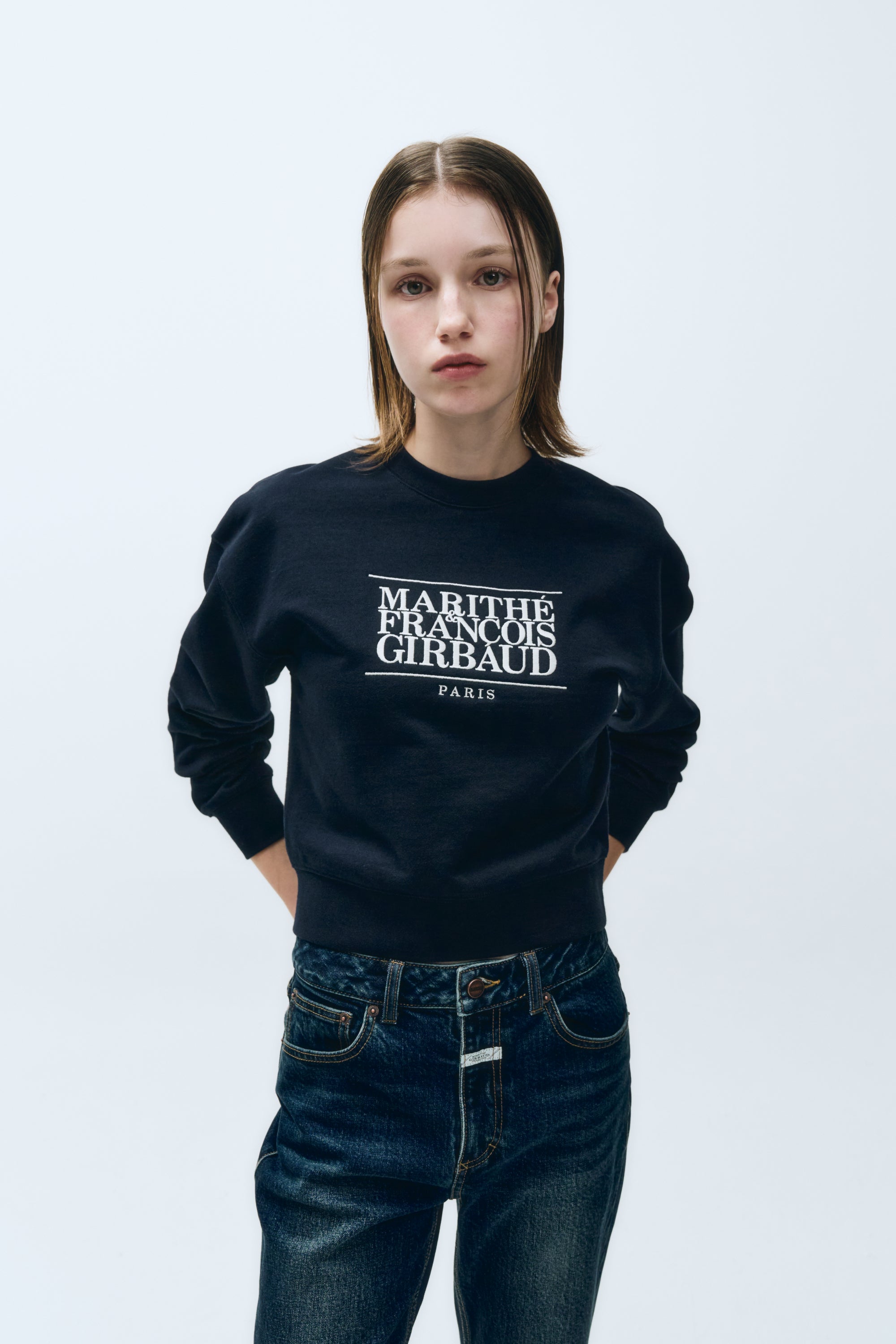 W Classic Logo Crop Sweatshirt Navy