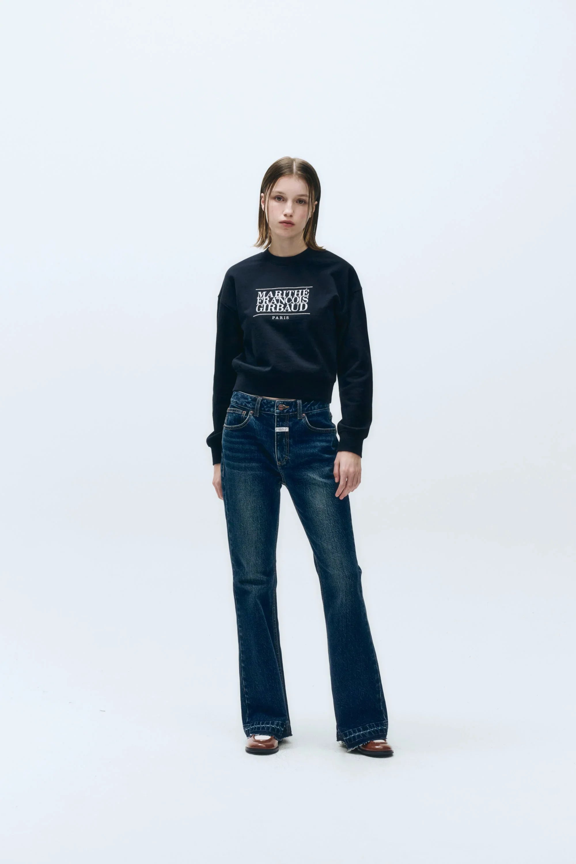 W Classic Logo Crop Sweatshirt Navy