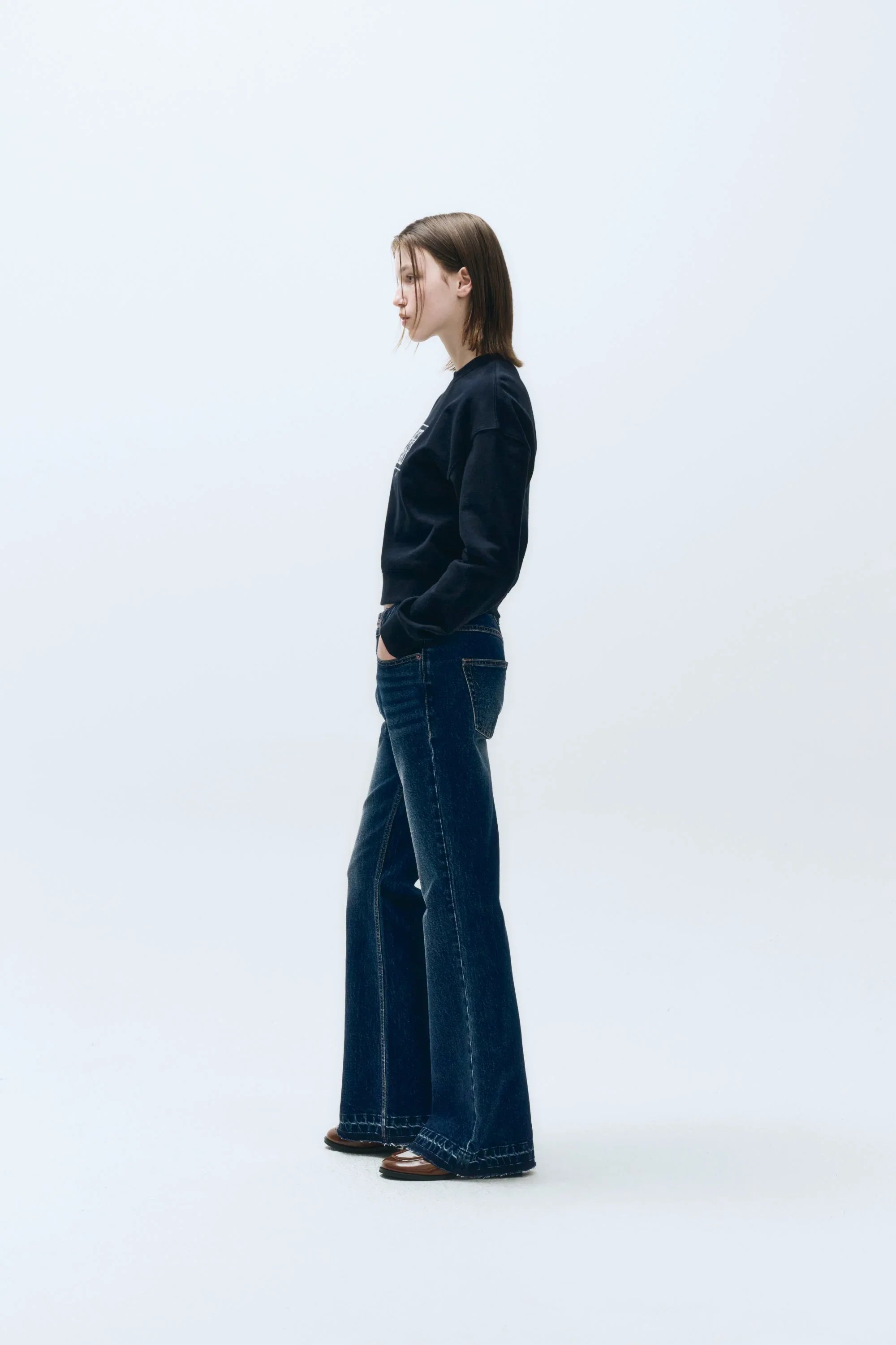 W Classic Logo Crop Sweatshirt Navy