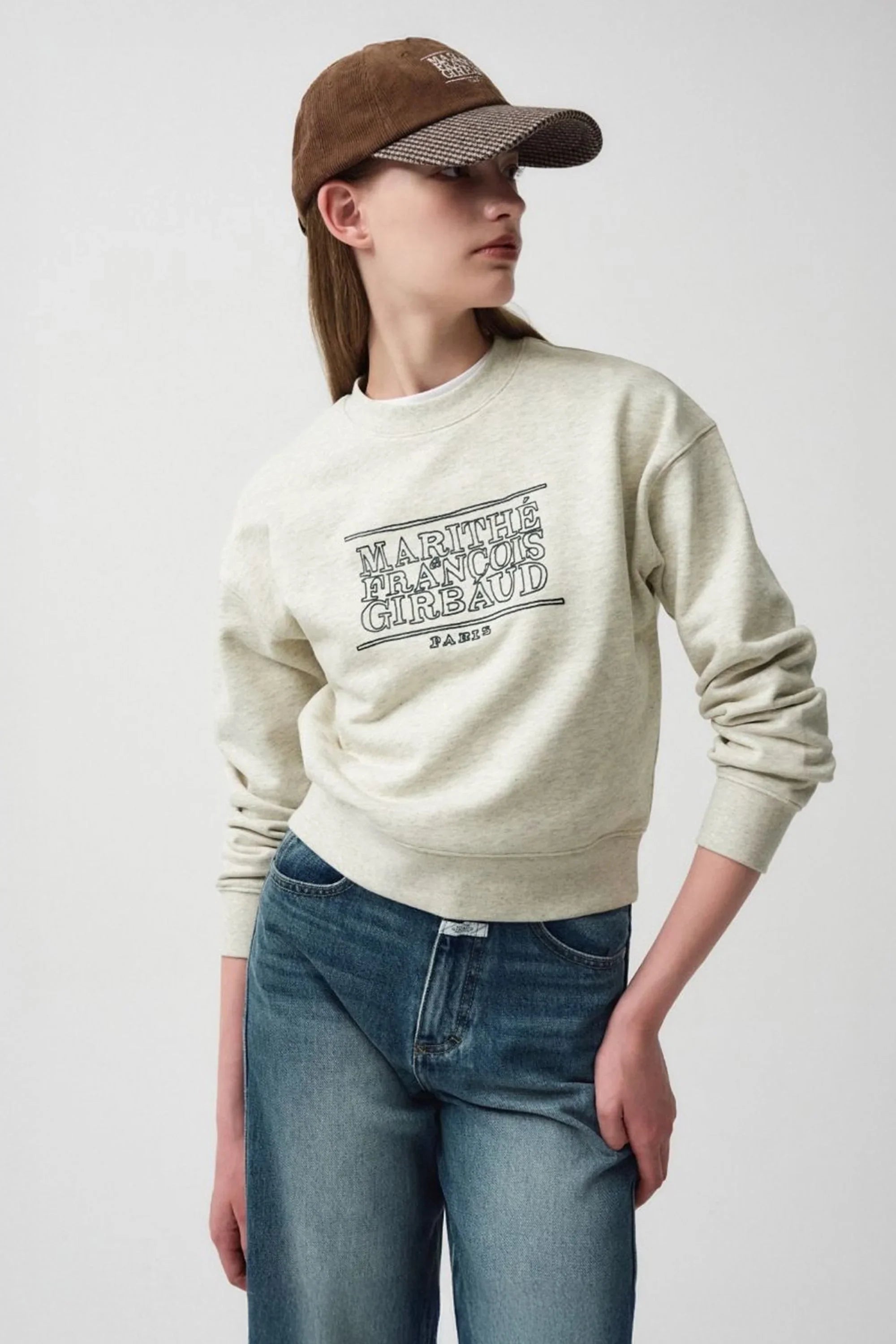 W Doodle Logo Crop Sweatshirt Oatmeal