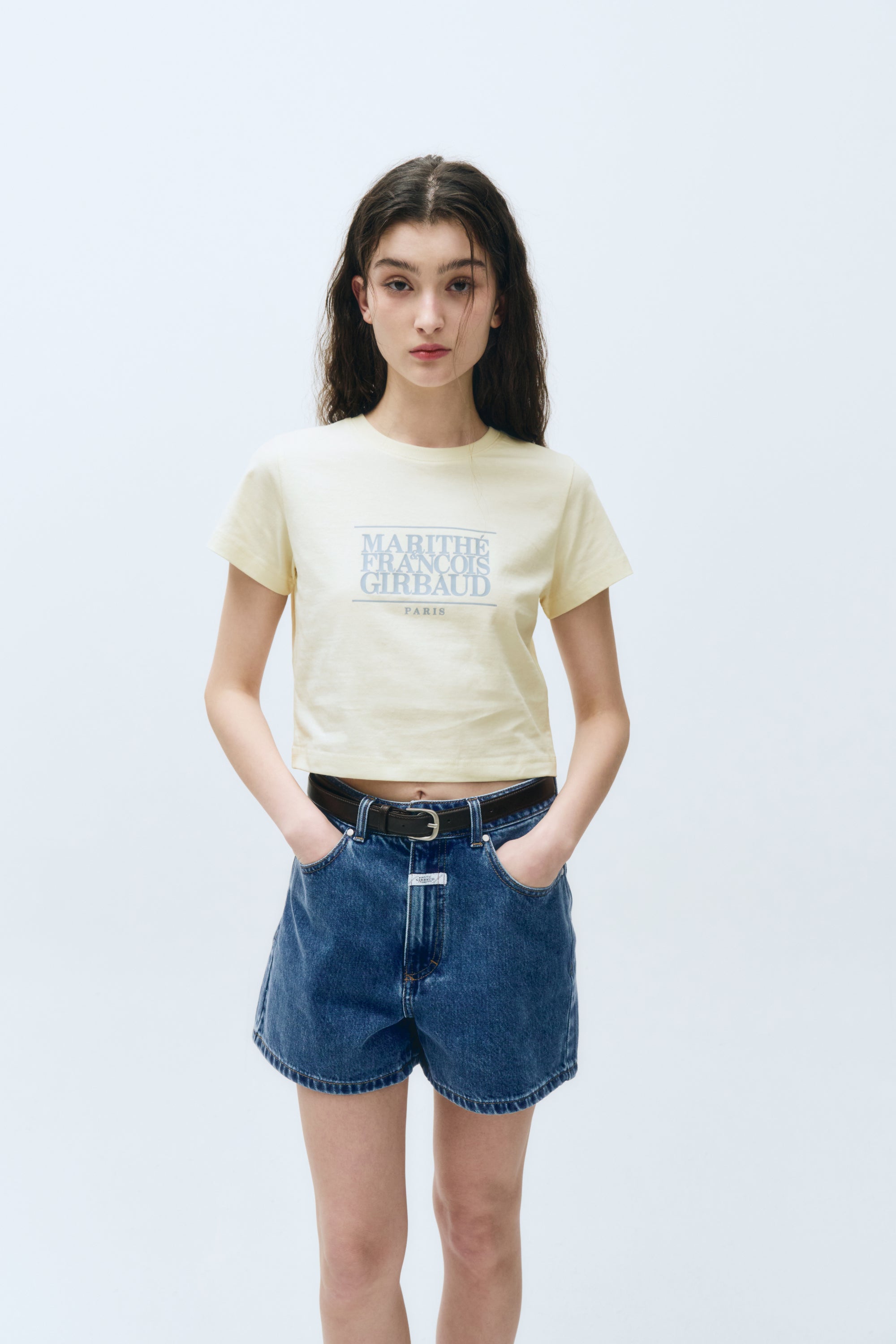 W Classic Logo Crop Tee Cream