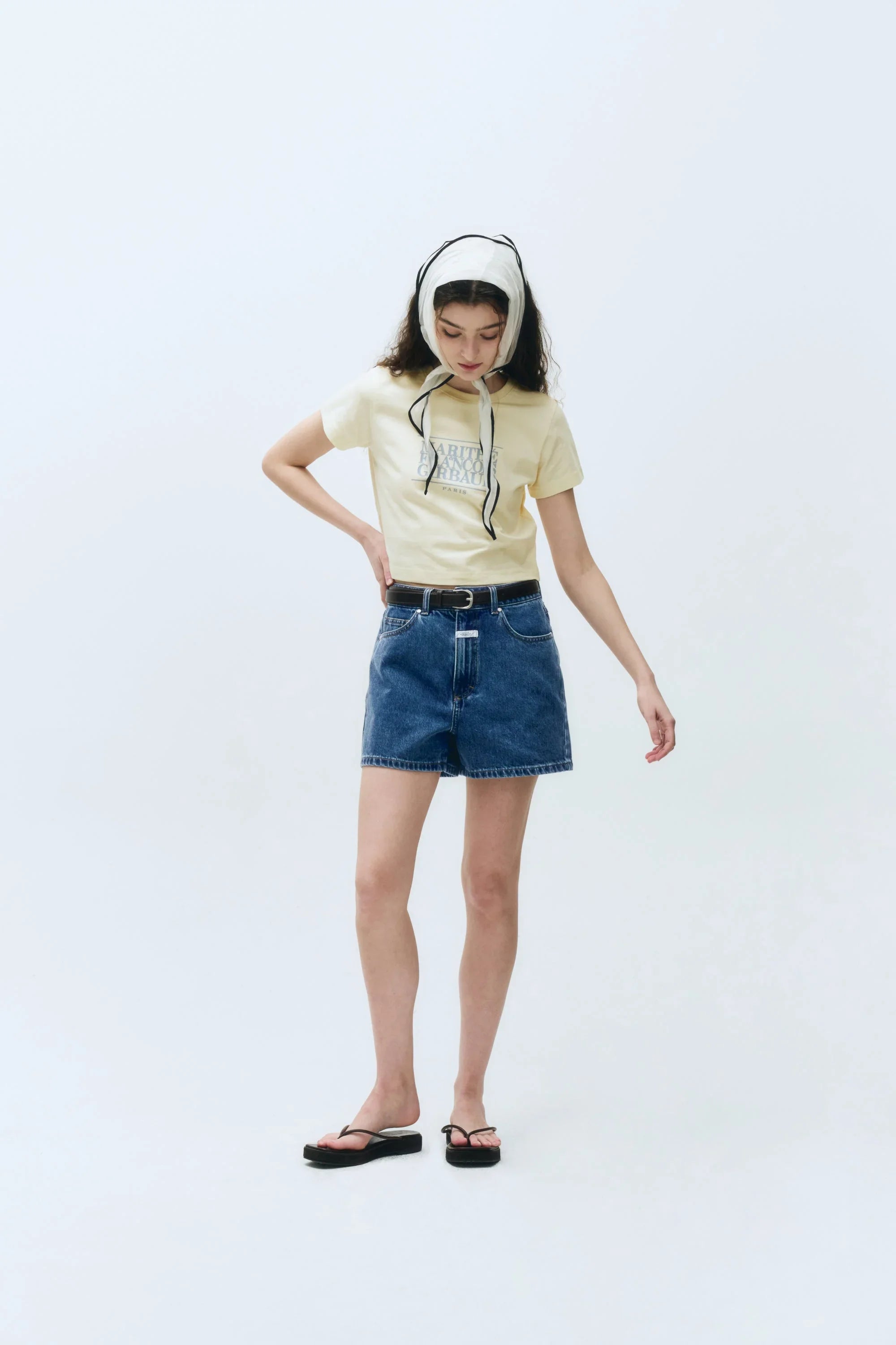 W Classic Logo Crop Tee Cream