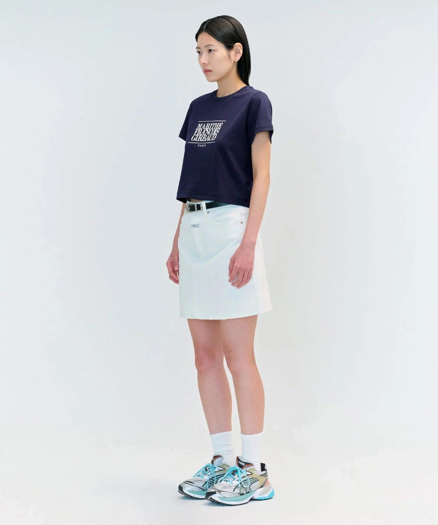 W Classic Logo Crop Tee Navy