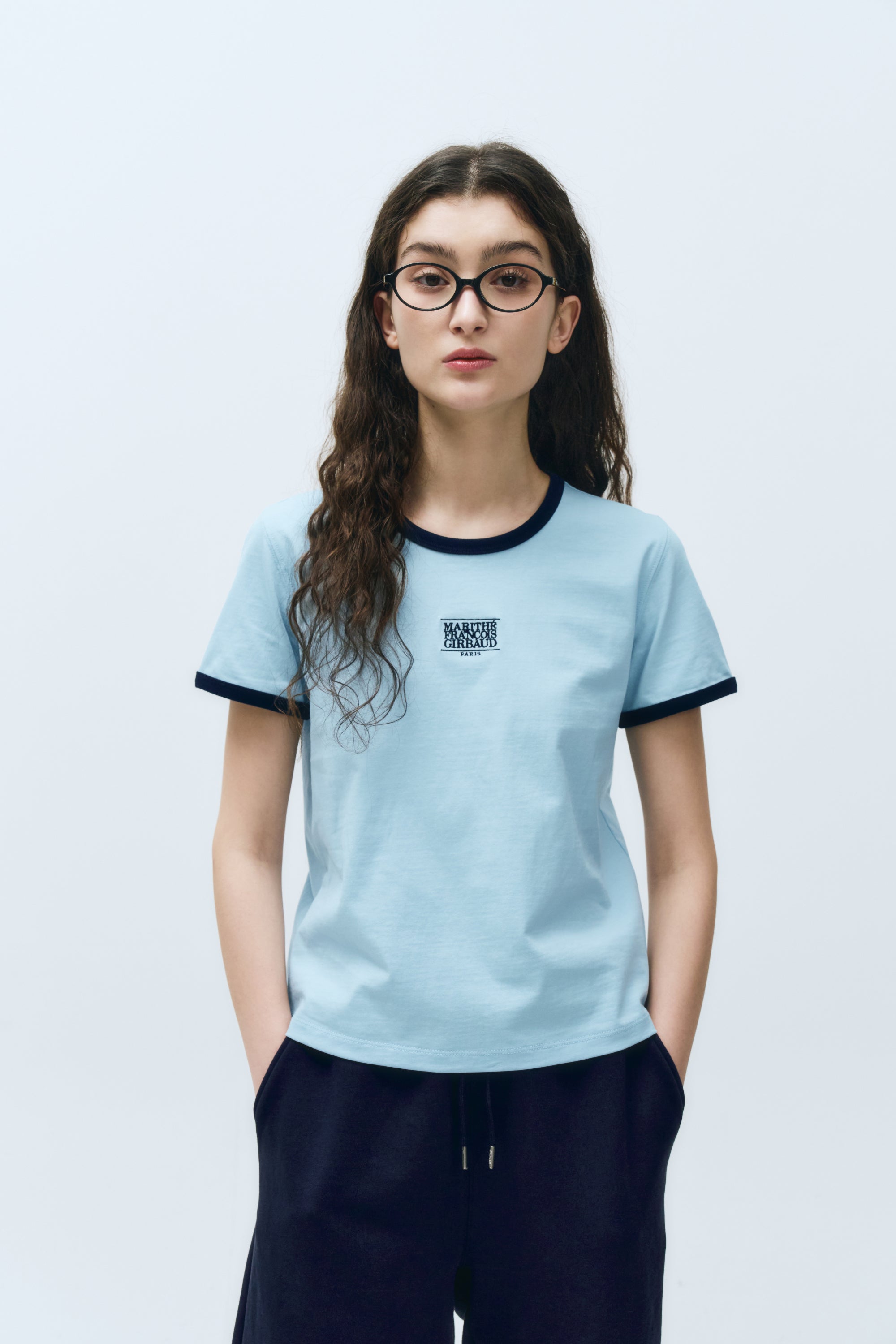 W Classic Logo Ringer Tee Sky Blue