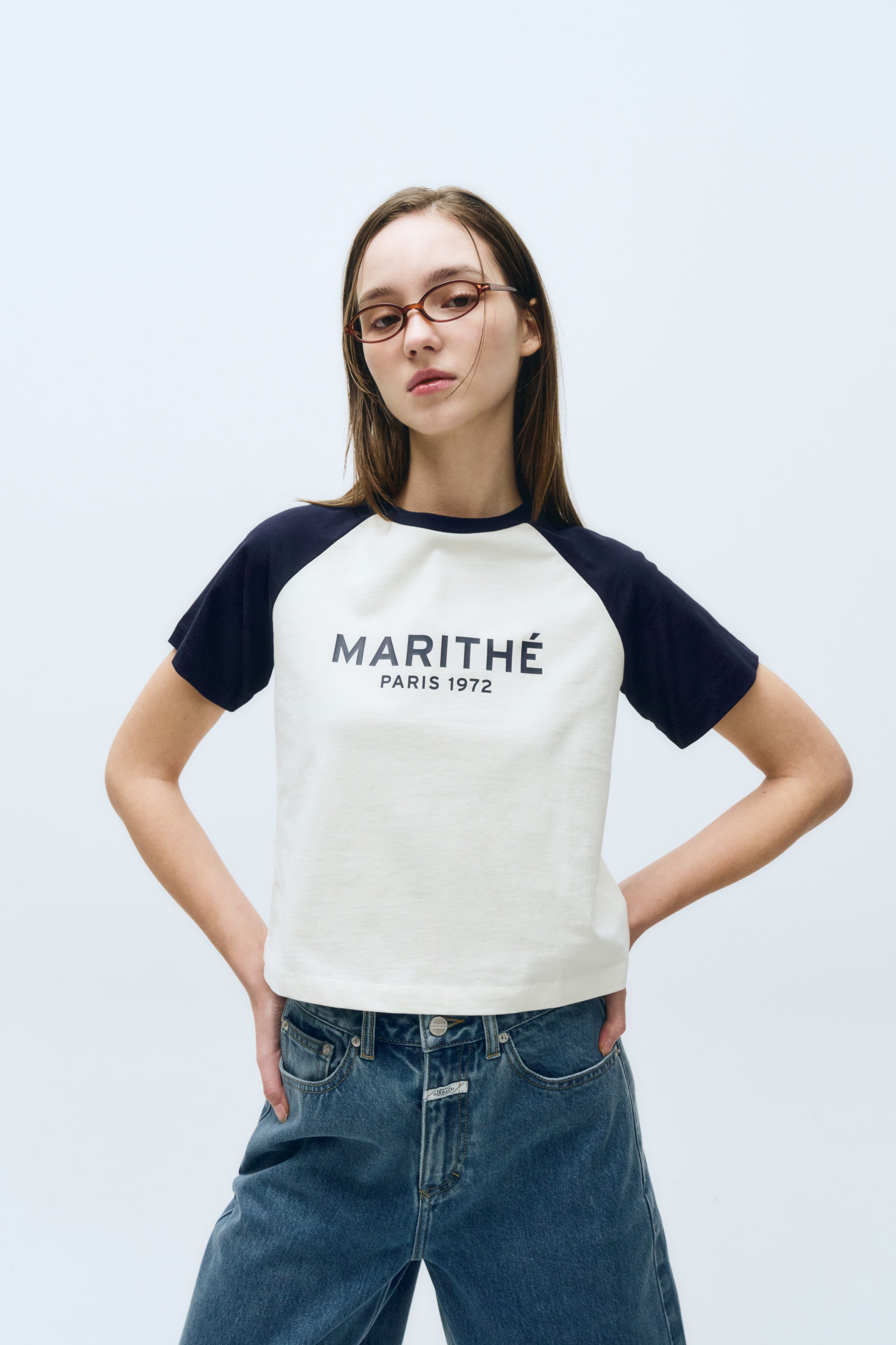 W Regular Logo Raglan Crop Tee Navy