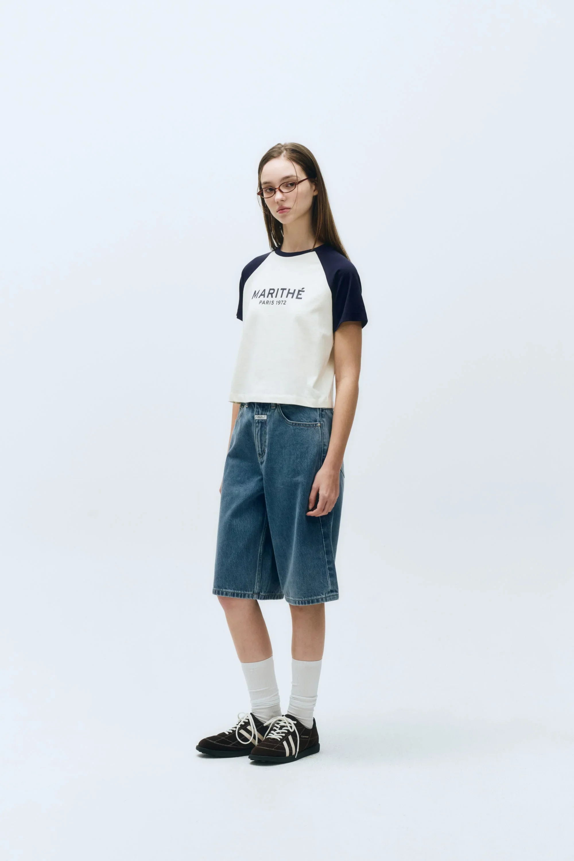 W Regular Logo Raglan Crop Tee Navy