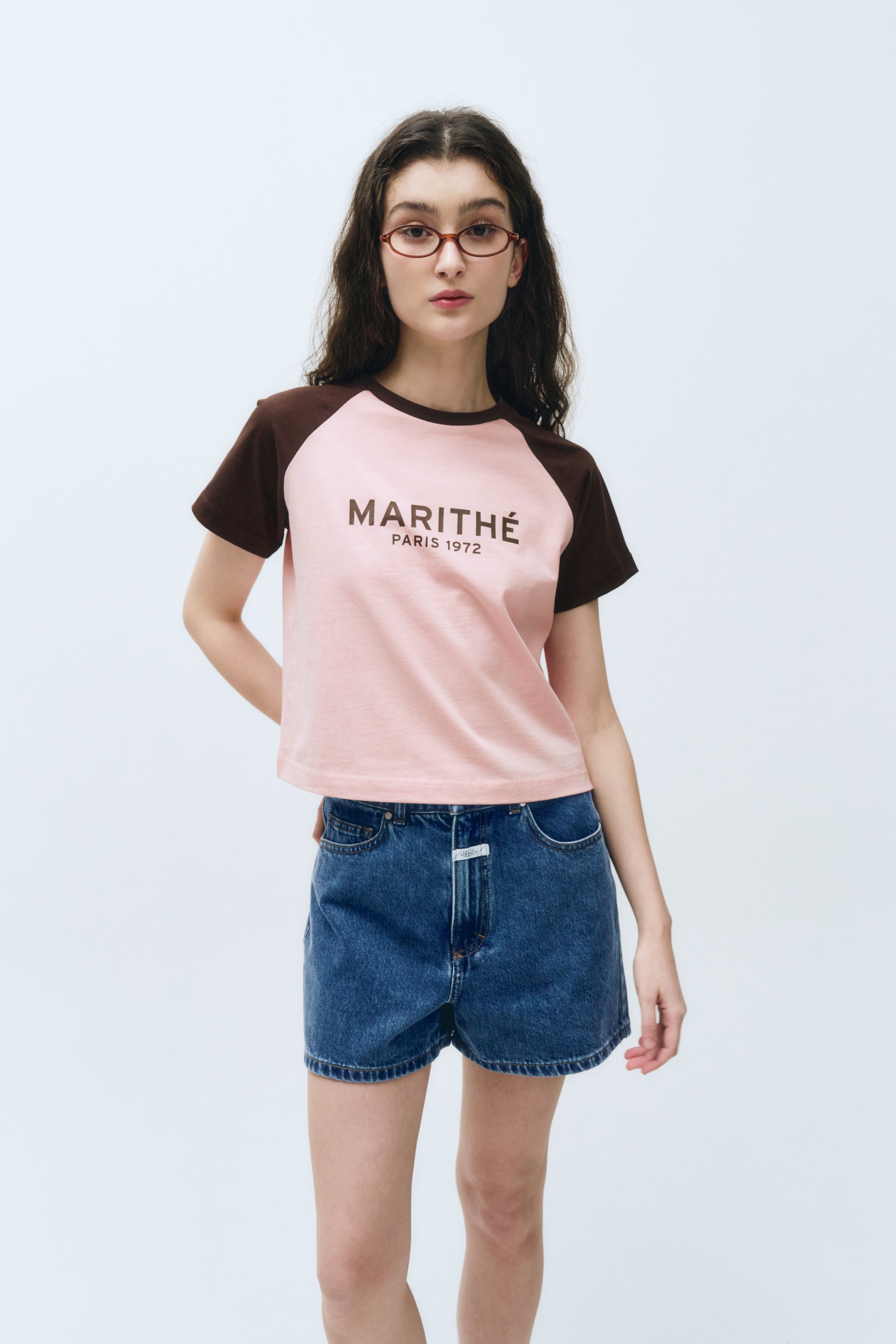 W Regular Logo Raglan Crop Tee Pink